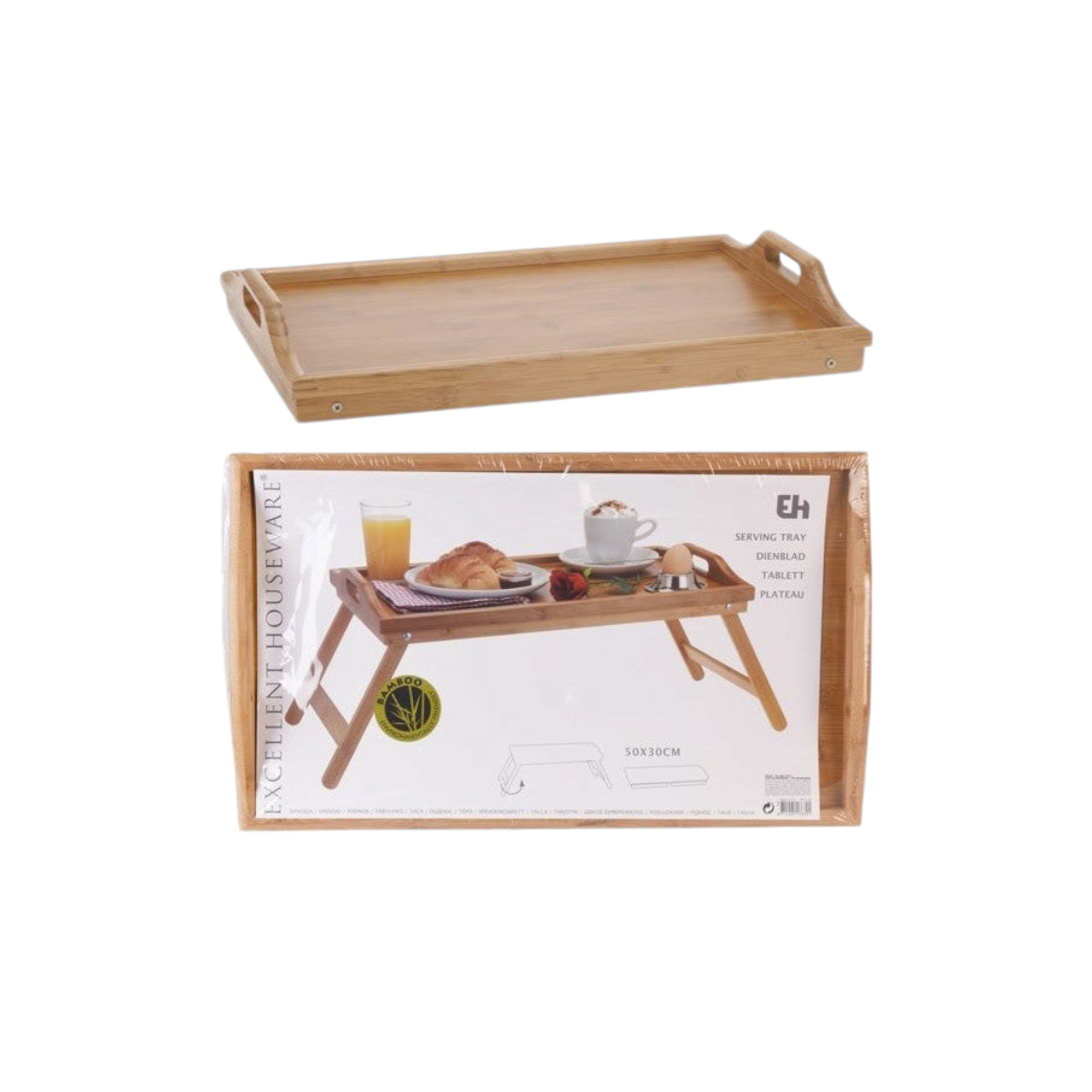 EH Breakfast Serving Tray Bamboo Natural with Folding Legs Edu Desk 21009