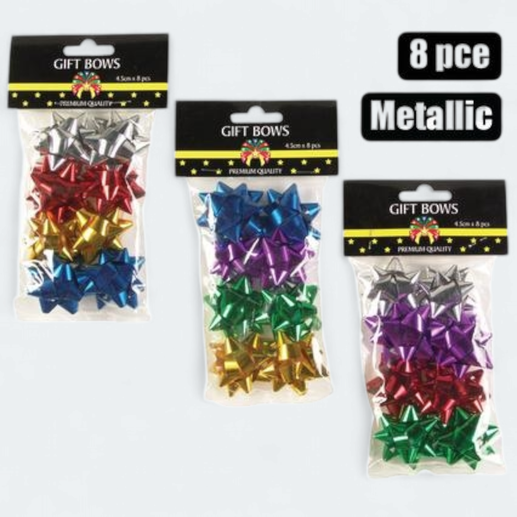 Metallic Gift Bows Decor 4.5cm 8pack Assorted 8pc