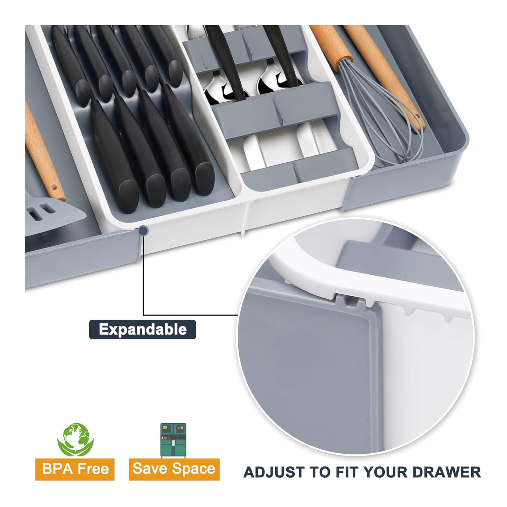 Aqua Expandable Utensil and Knife Drawer Organiser Tray 10120