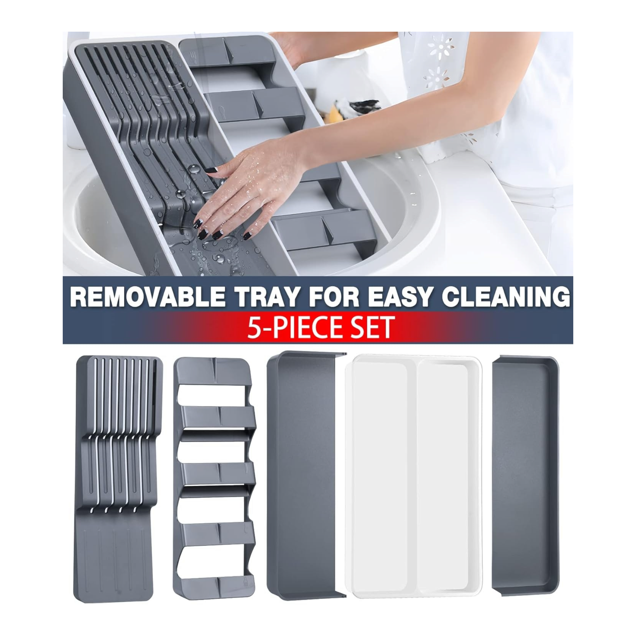 Aqua Expandable Utensil and Knife Drawer Organiser Tray 10120