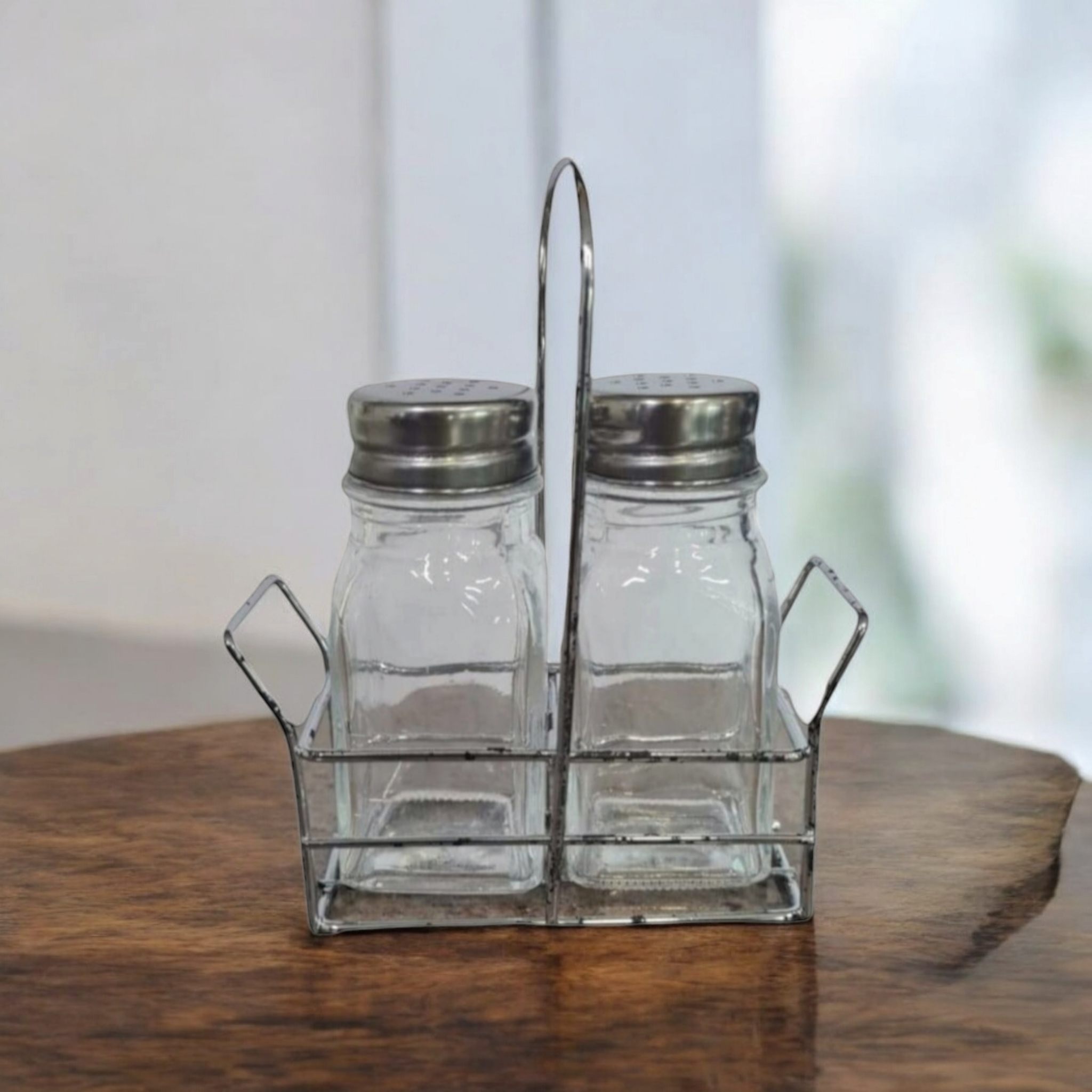 Salt & Pepper Glass Condiment Set with Stand