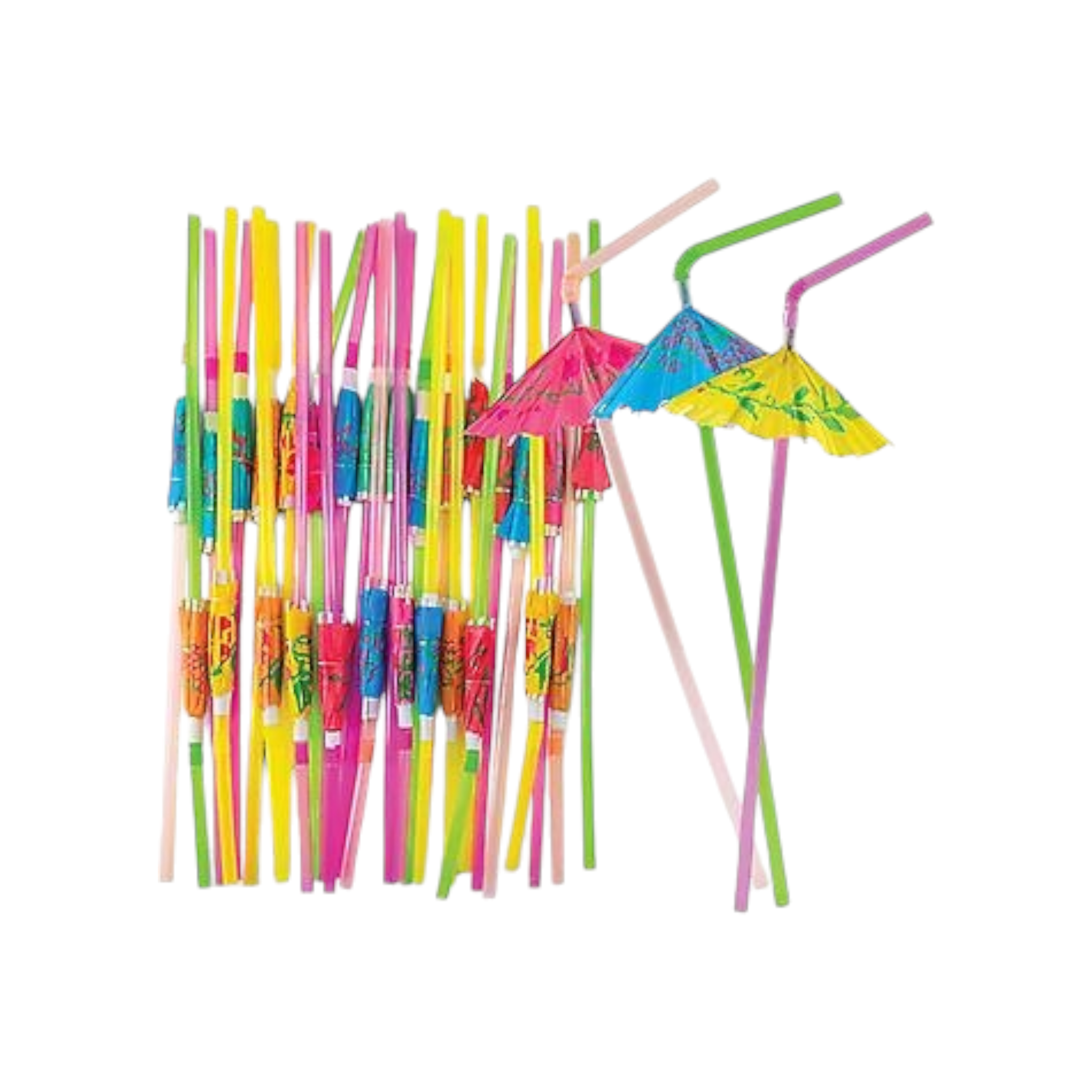 Flexible Bendy Straws Plastic Colorful with Umbrella 5x240mm Assorted 12pack