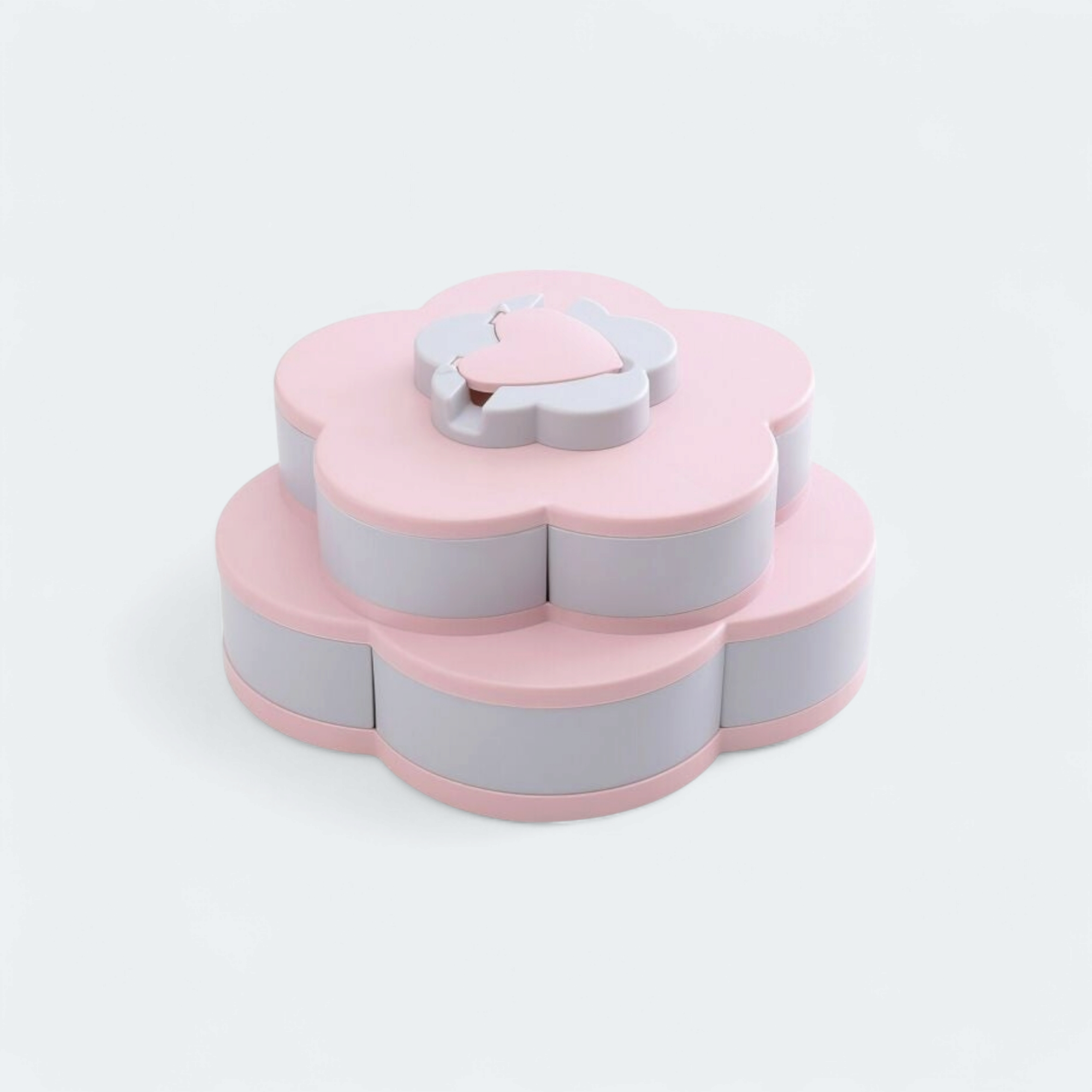 Pattern Rotating Fruit Bowl Double-Layer Rotating Fruit Candy Box Pink