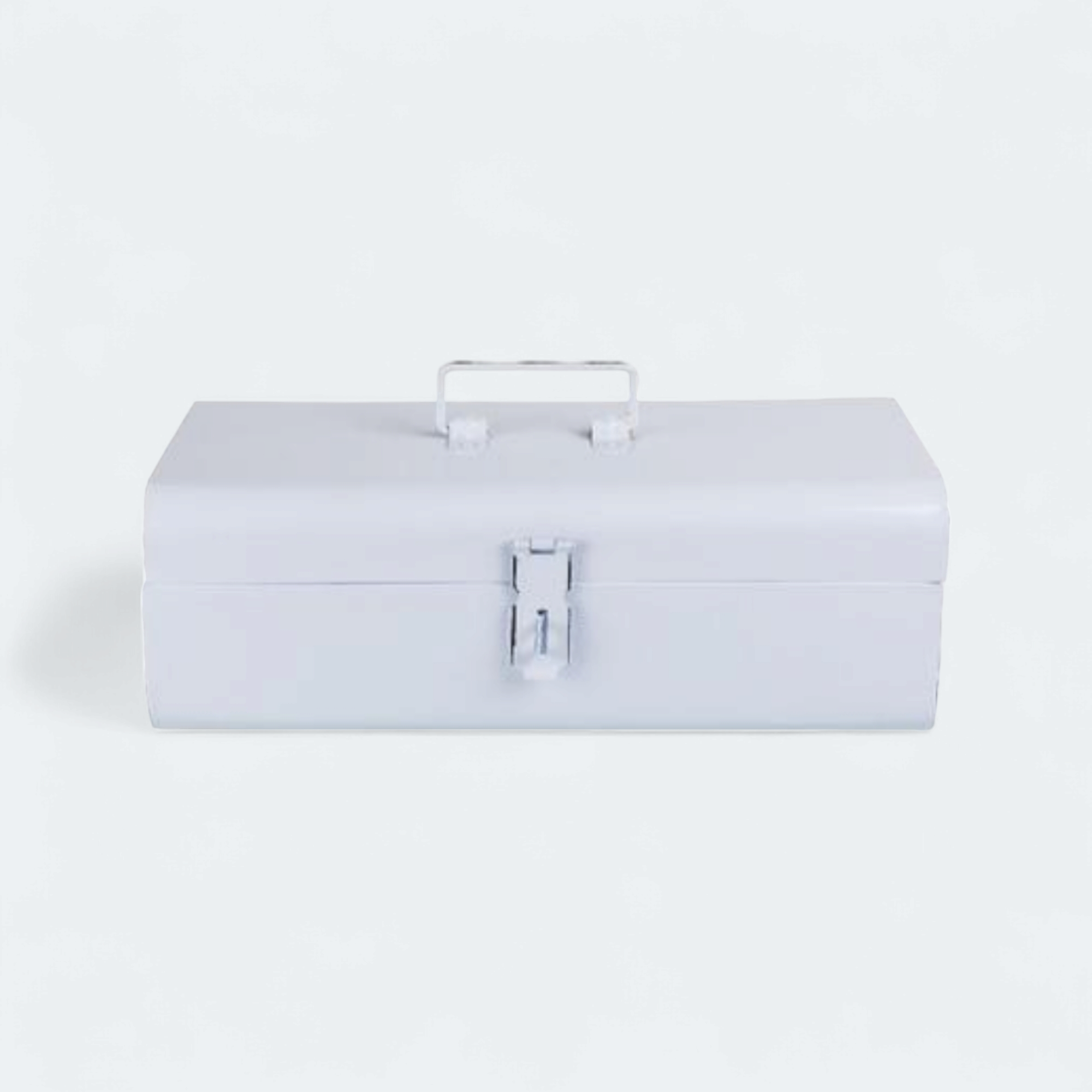 Vintage Enamel Toolbox White 36x12x15cm with Latch