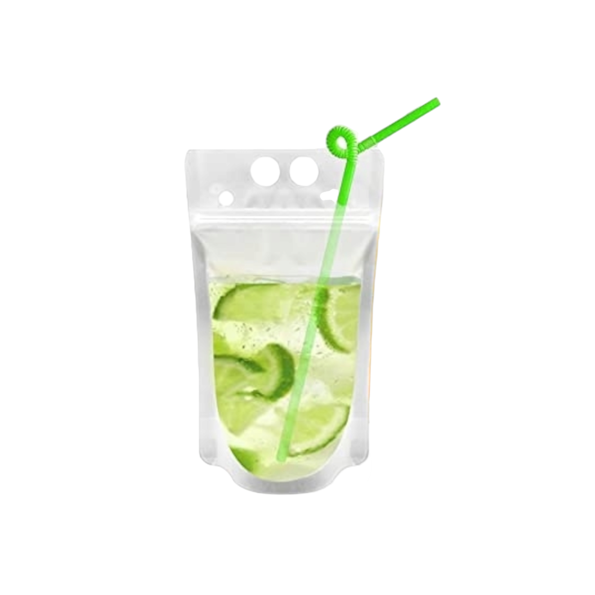 Drinking Pouch Bag Clear with Straw 500ml Stand-Up Reusable Beverage Packaging 13x23x4cm 100mic 1pc