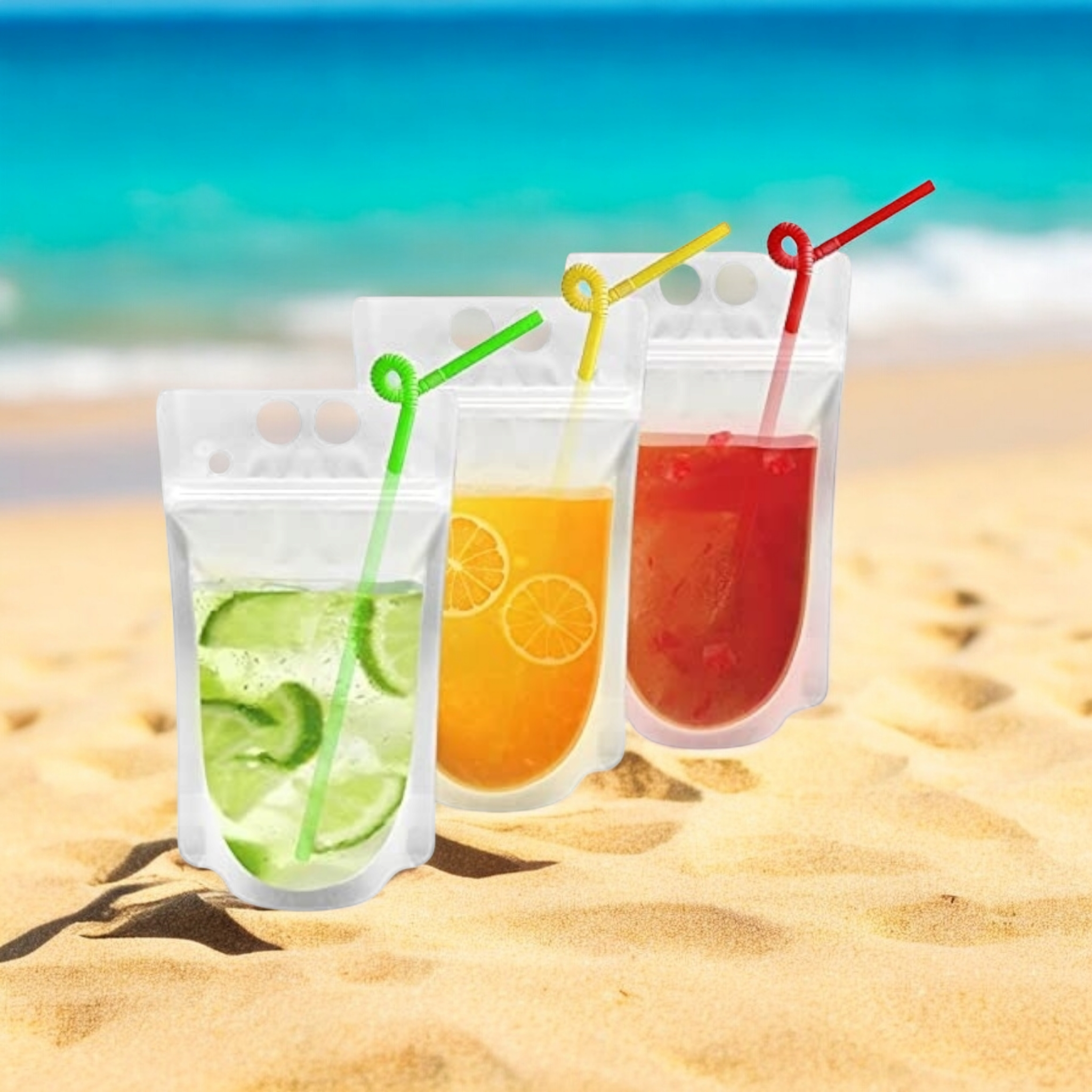 Drinking Pouch Bag Clear with Straw 500ml Stand-Up Reusable Beverage Packaging 13x23x4cm 100mic 1pc