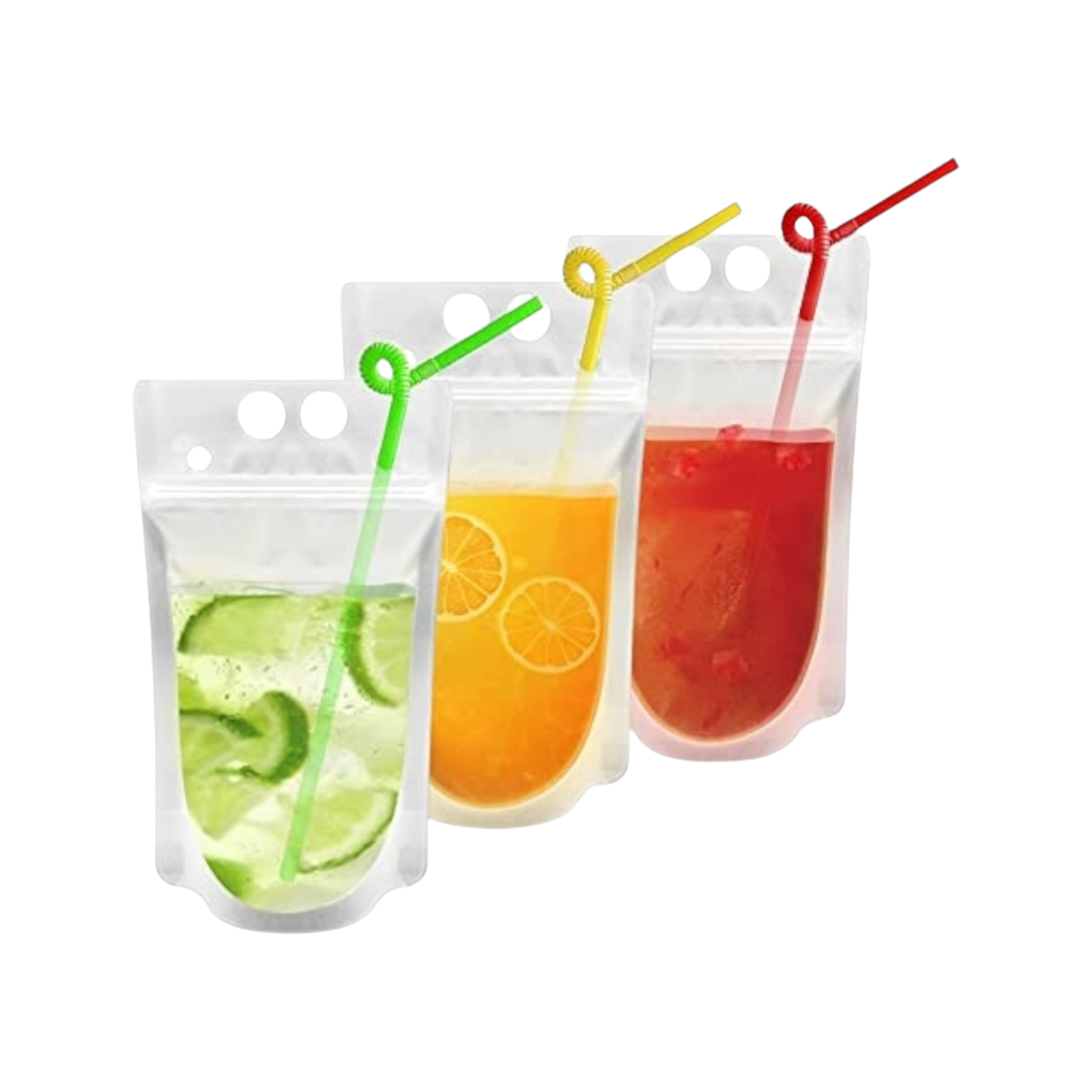 Drinking Pouch Bag Clear with Straw 500ml Stand-Up Reusable Beverage Packaging 13x23x4cm 100mic 1pc