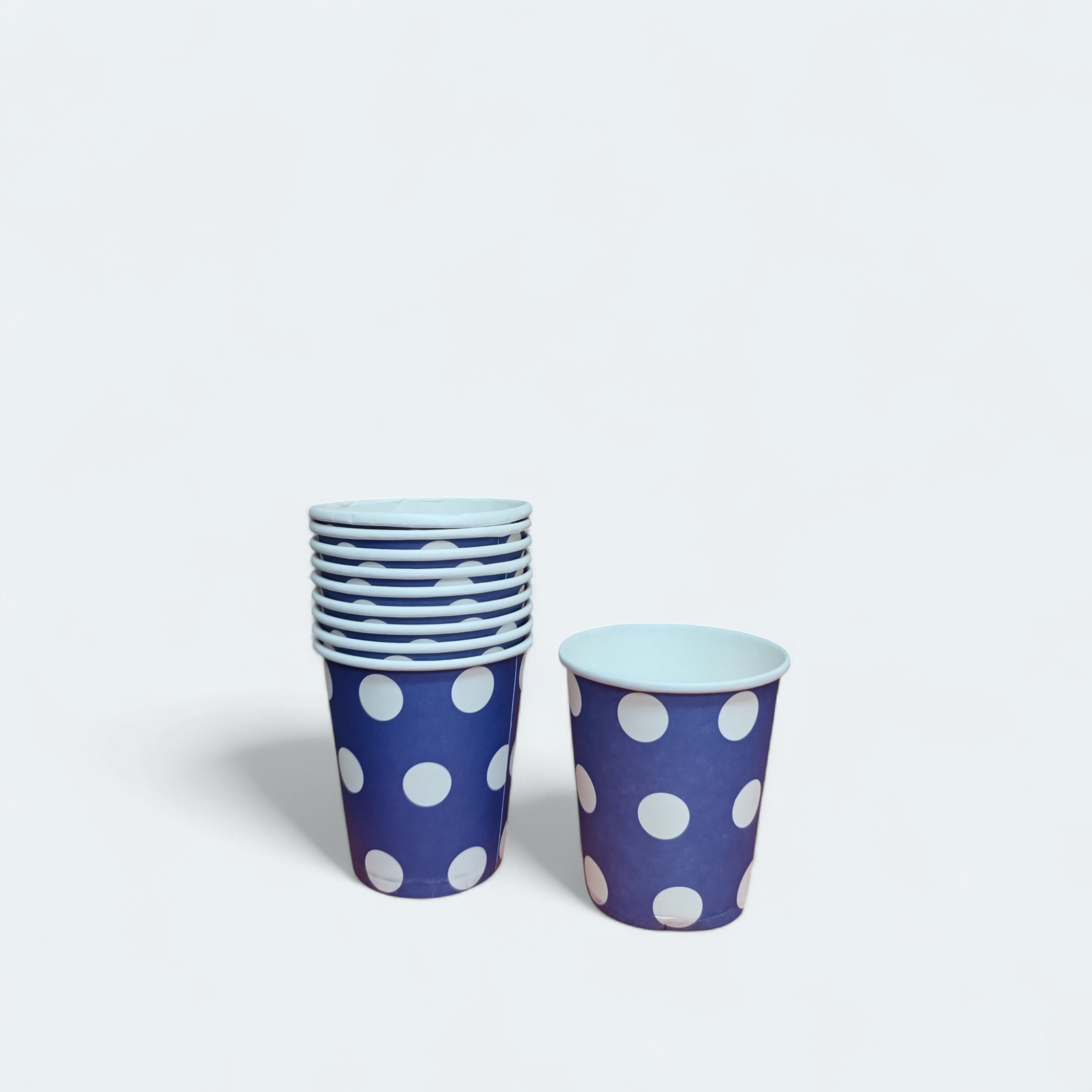 Disposable Party Paper Cups Blue & White Polka Dot 10pack