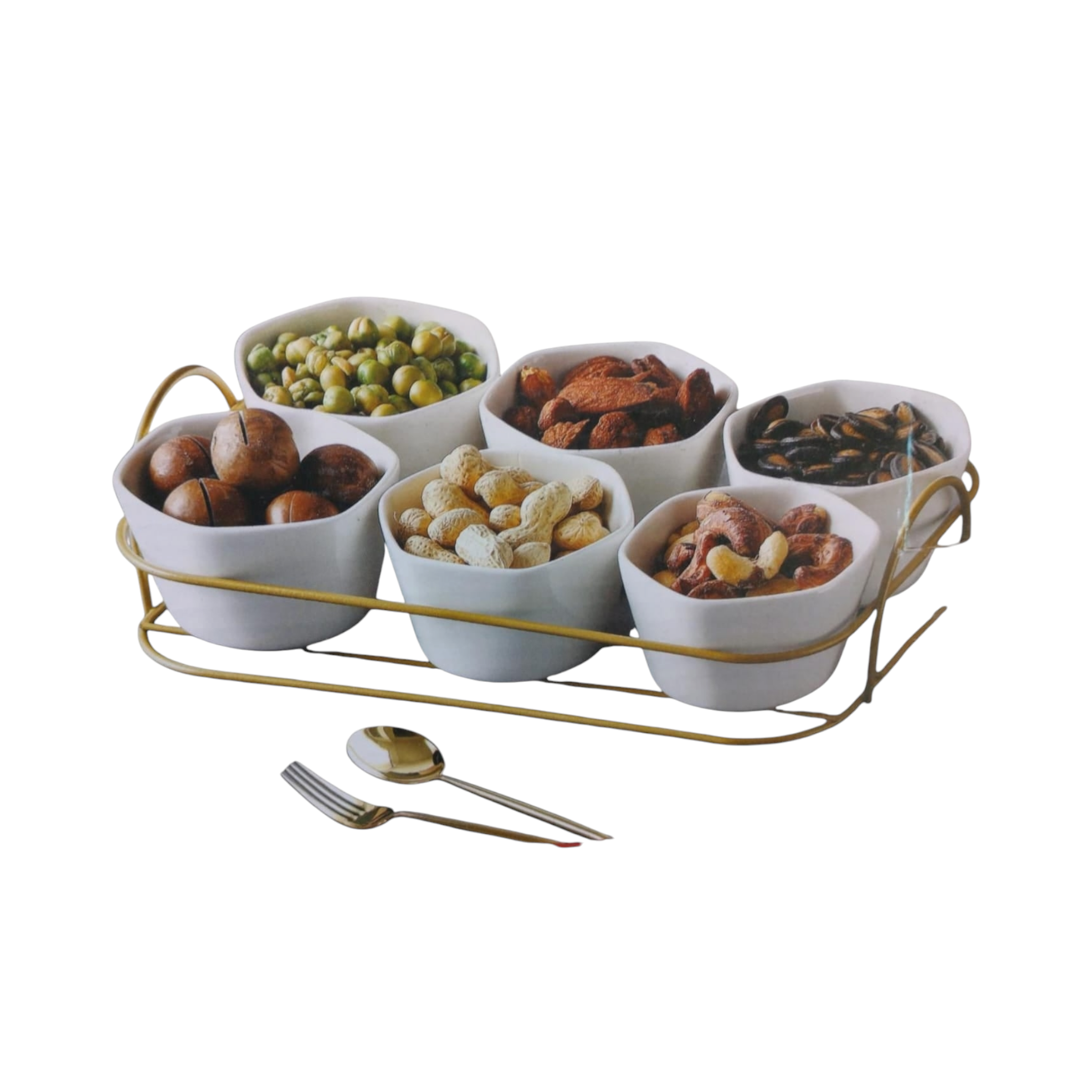 Ceramic White Bowl with Stand 7pc Set 3inch