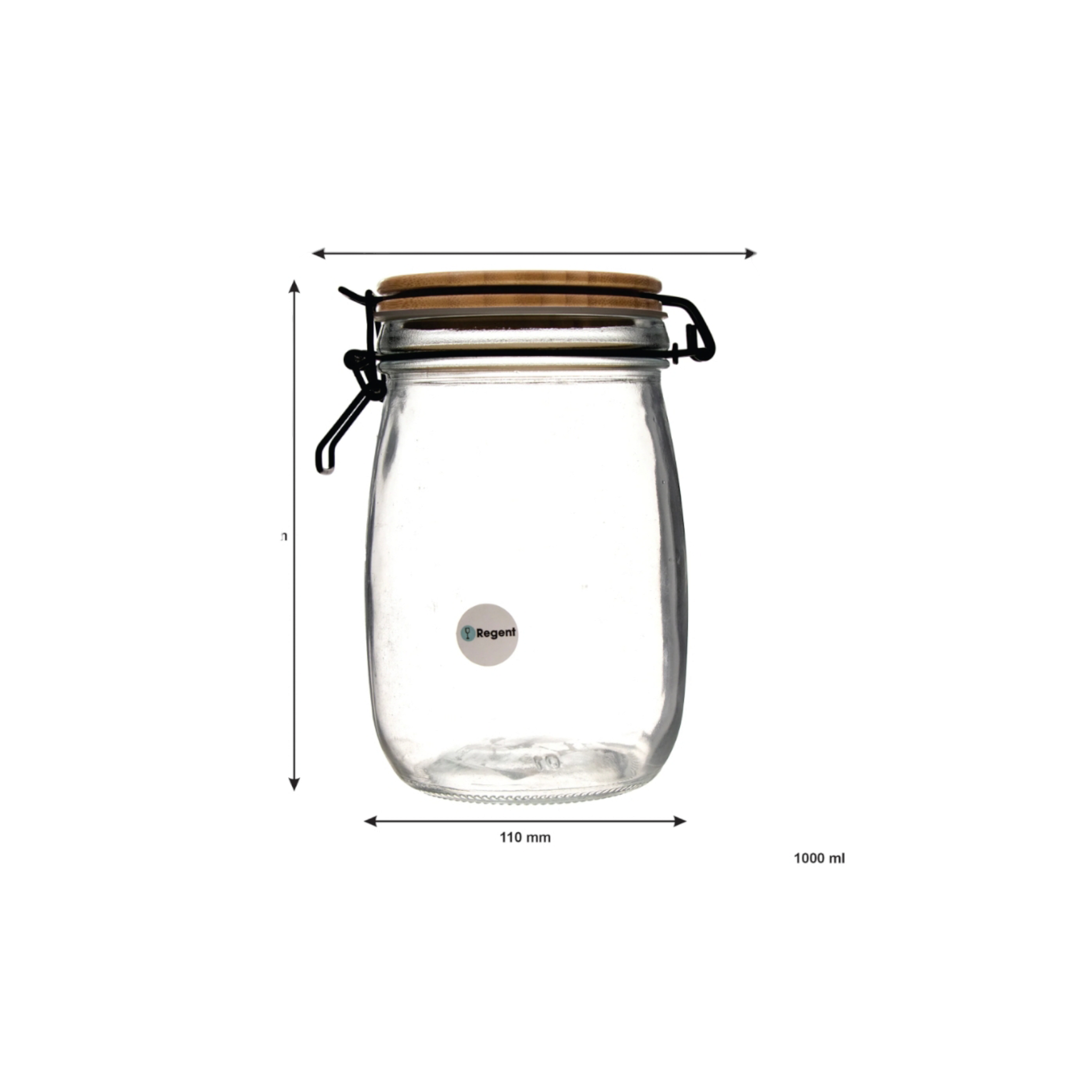 Regent Hermetic Glass Canister 1L with Bamboo Lid & Black Clip