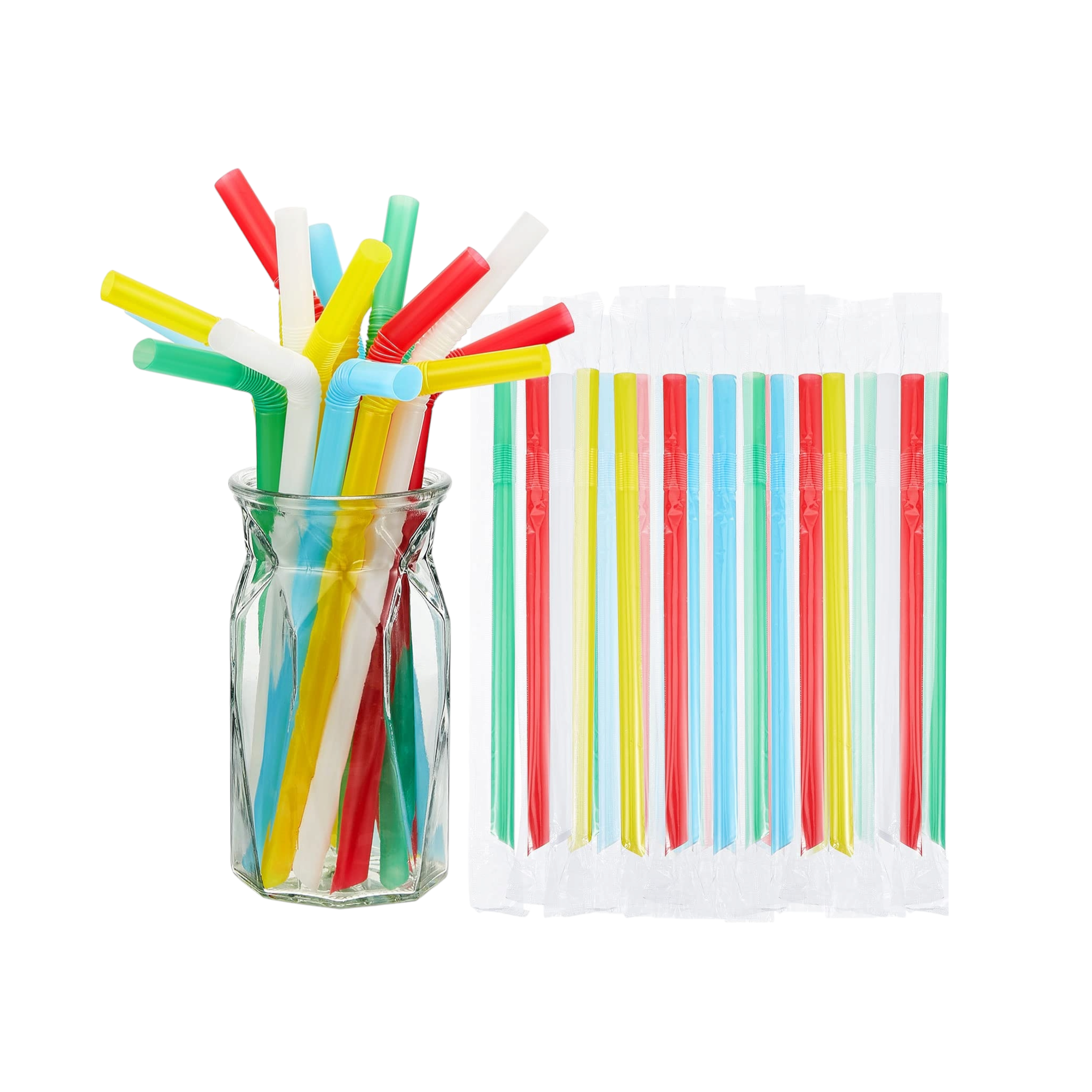 Bubble Tea Boba Assorted Straws Flexible Bendy Plastic 11mmx21cm Wrapped 20pack