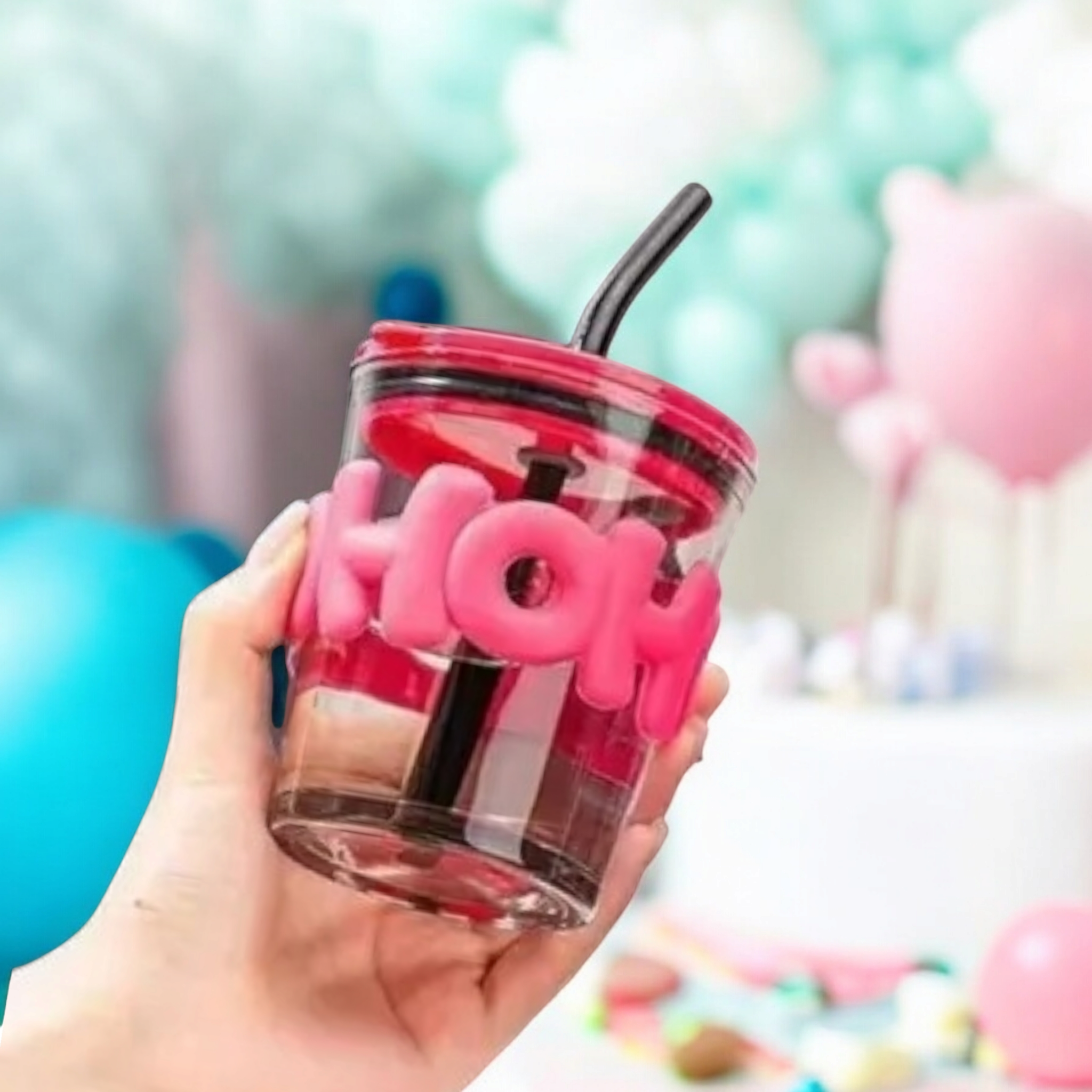 Cartoon Plastic Mug Bottle with Straw 14.5x9cm