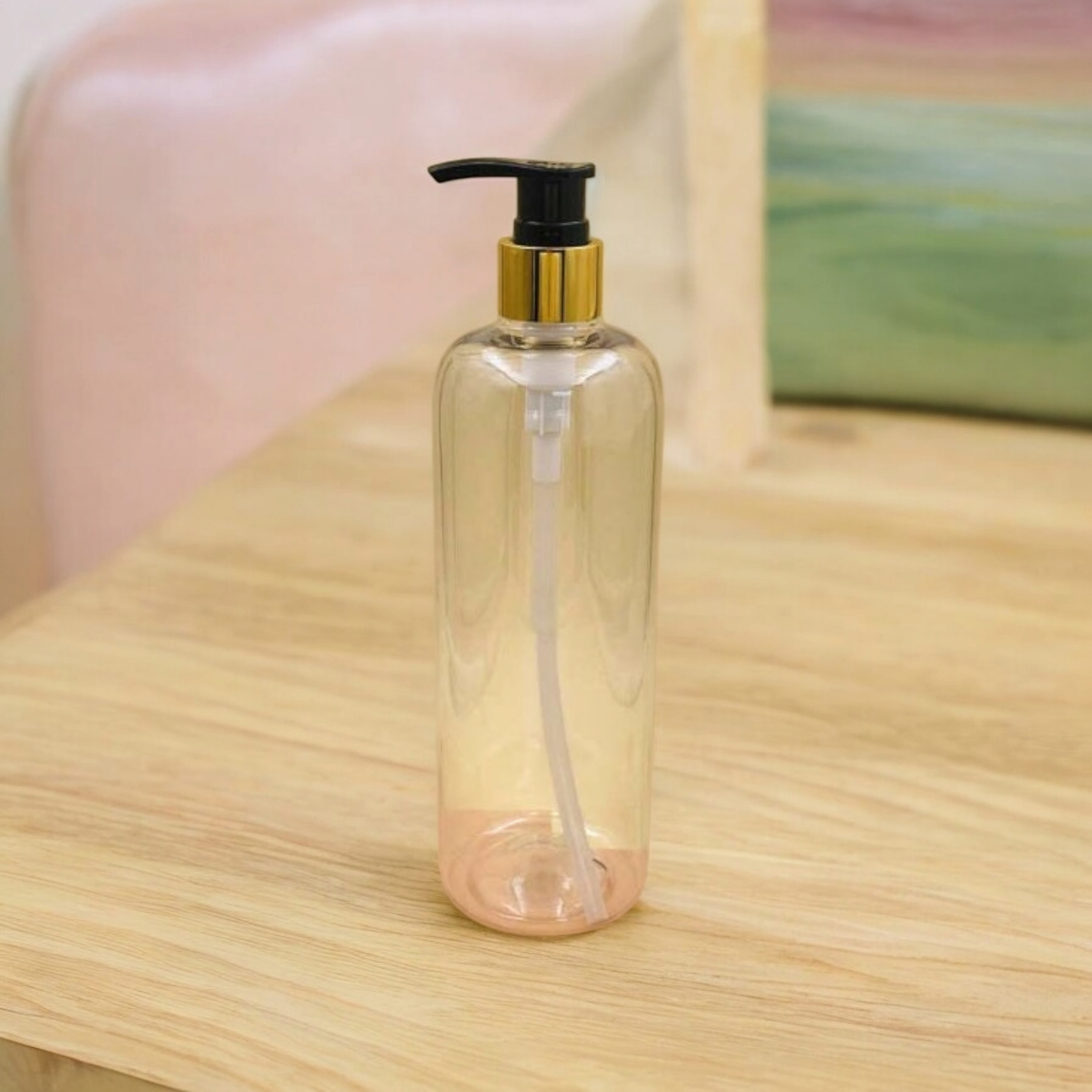 500ml PET Plastic Cosmetic Lotion Pump Bottle with Gold Collar
