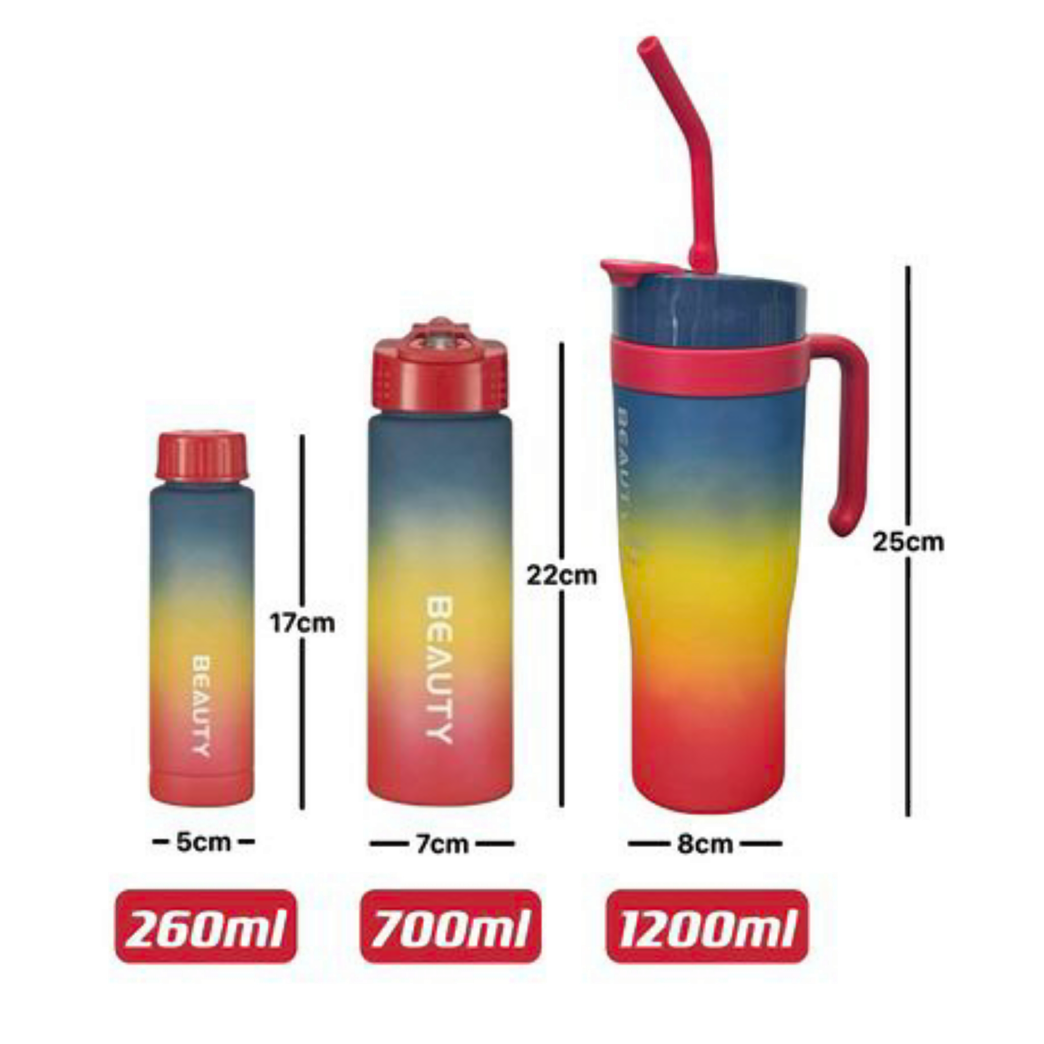 1.2L 3-Piece Water Bottles with Handle & Straw