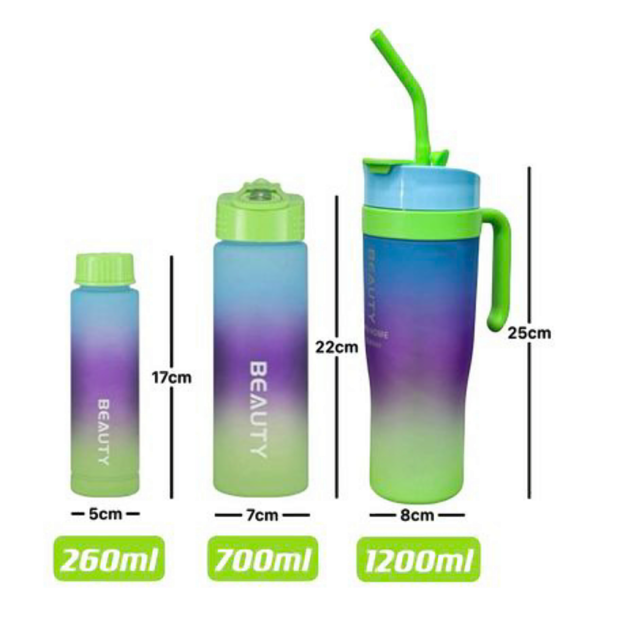 1.2L 3-Piece Water Bottles with Handle & Straw