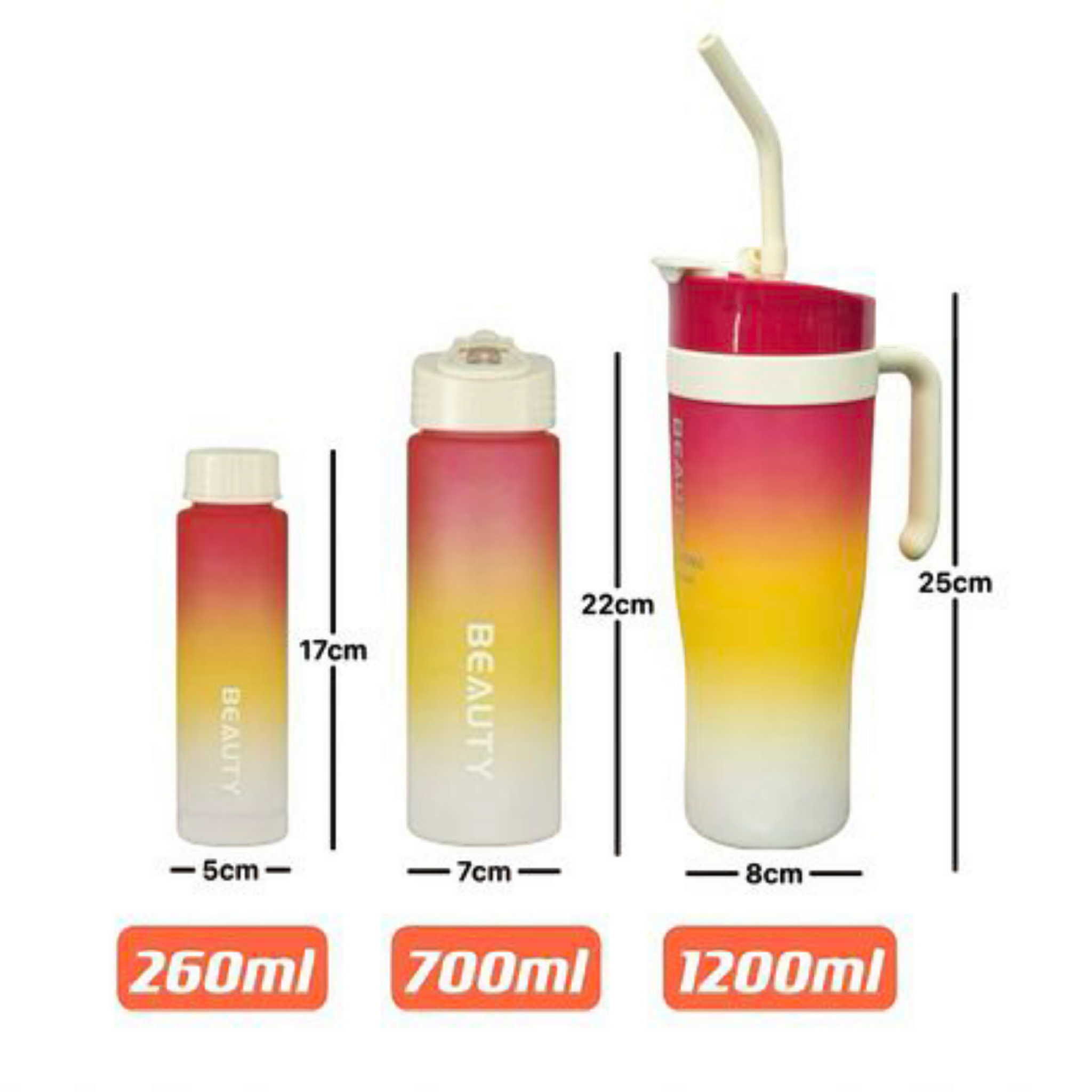 1.2L 3-Piece Water Bottles with Handle & Straw