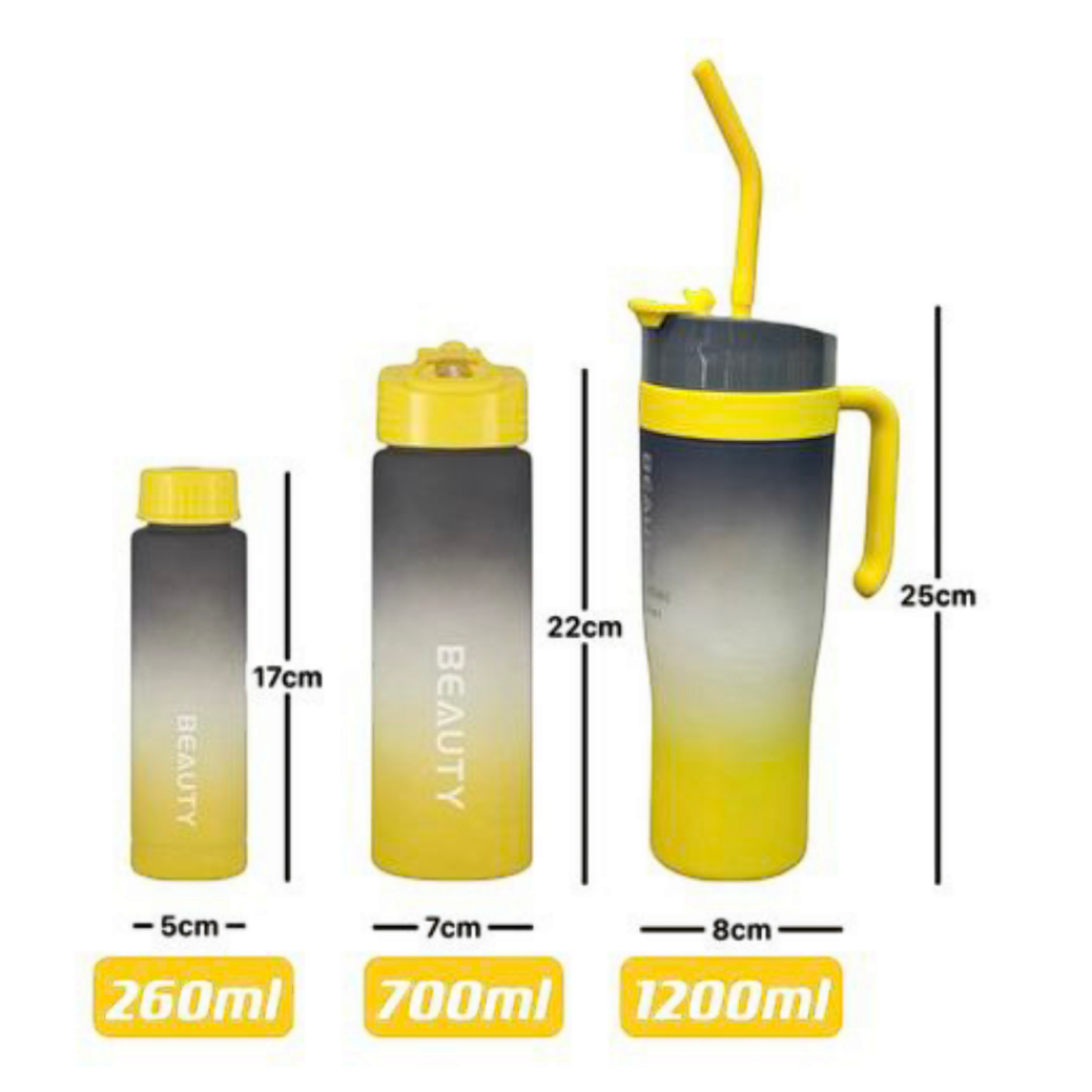 1.2L 3-Piece Water Bottles with Handle & Straw