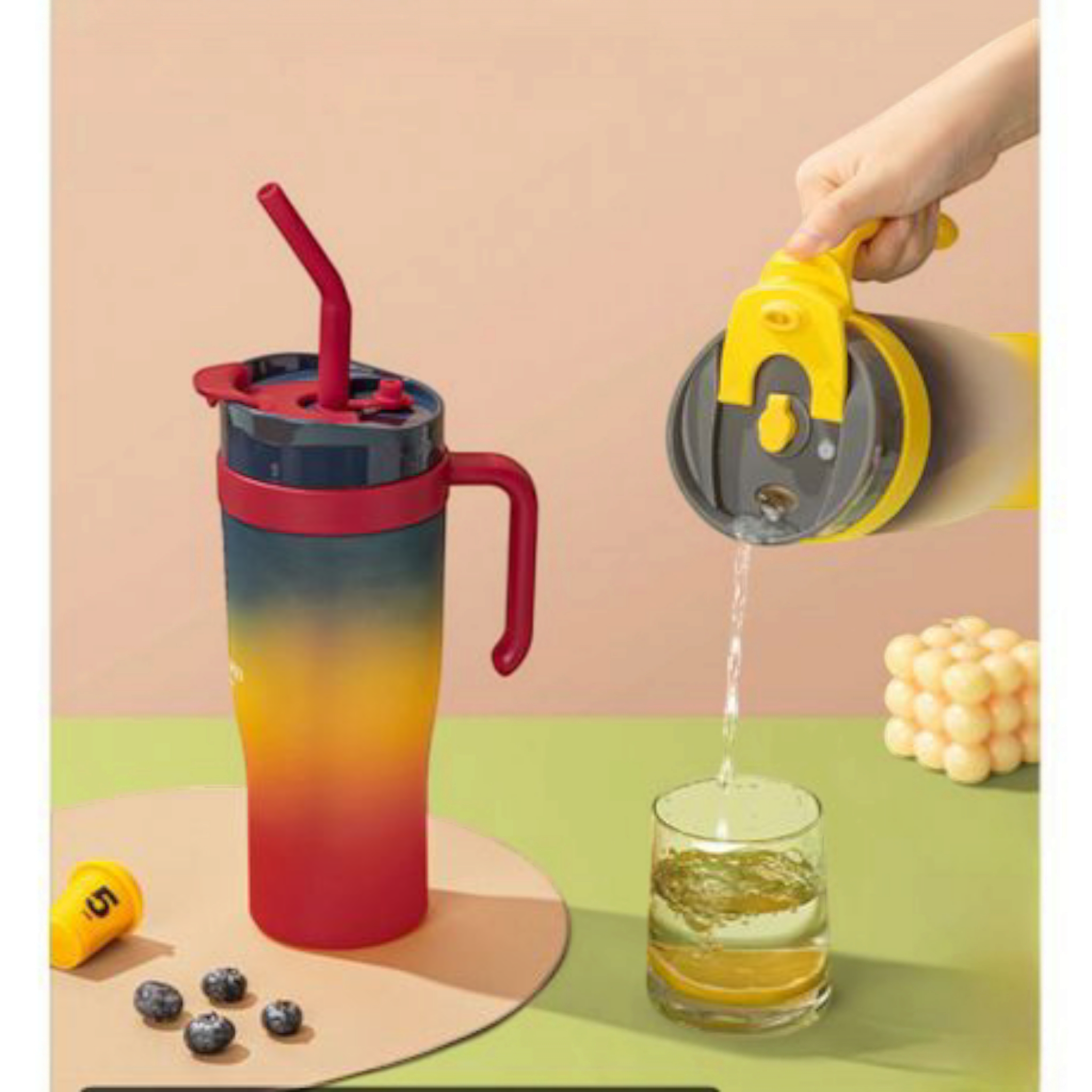 1.2L 3-Piece Water Bottles with Handle & Straw