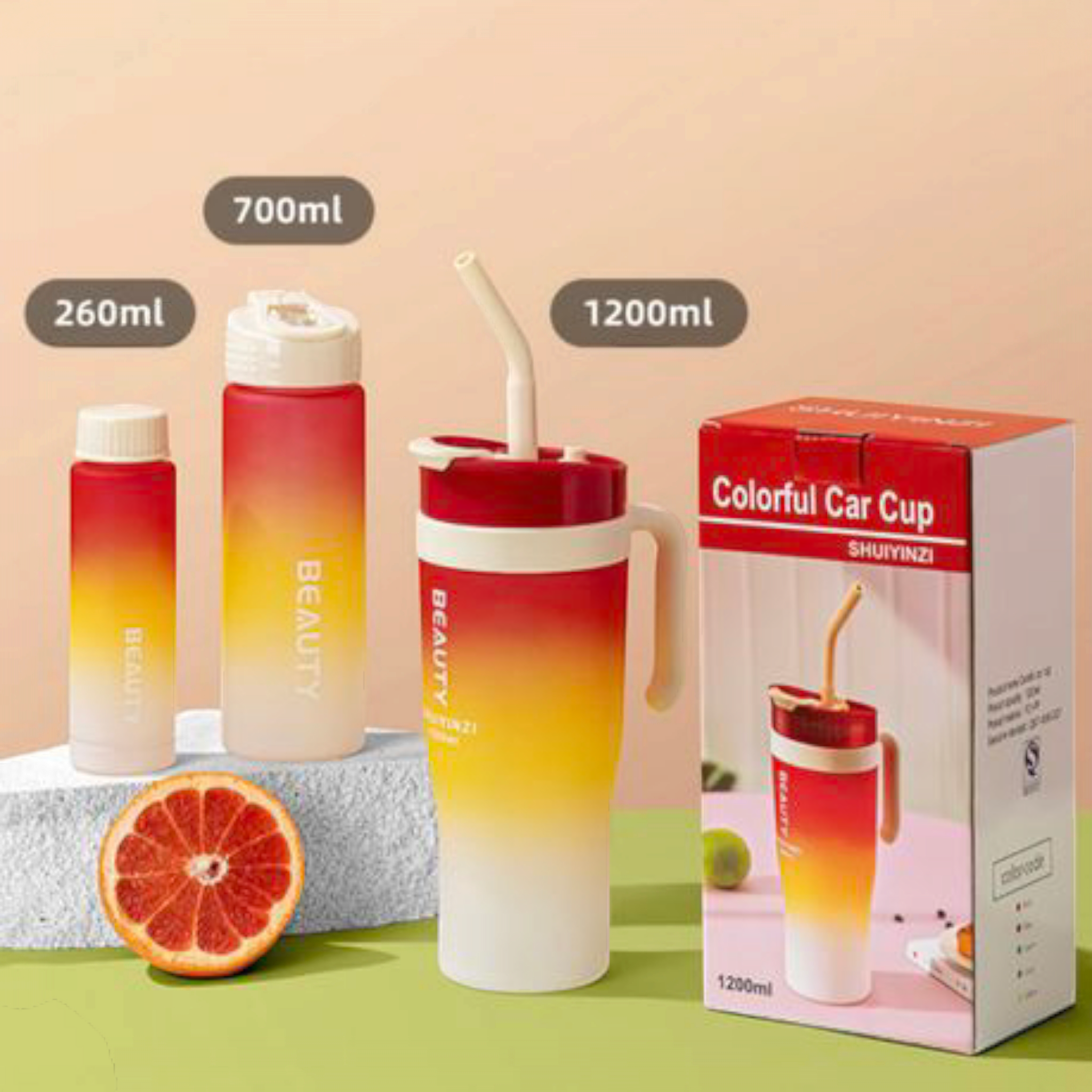 1.2L 3-Piece Water Bottles with Handle & Straw