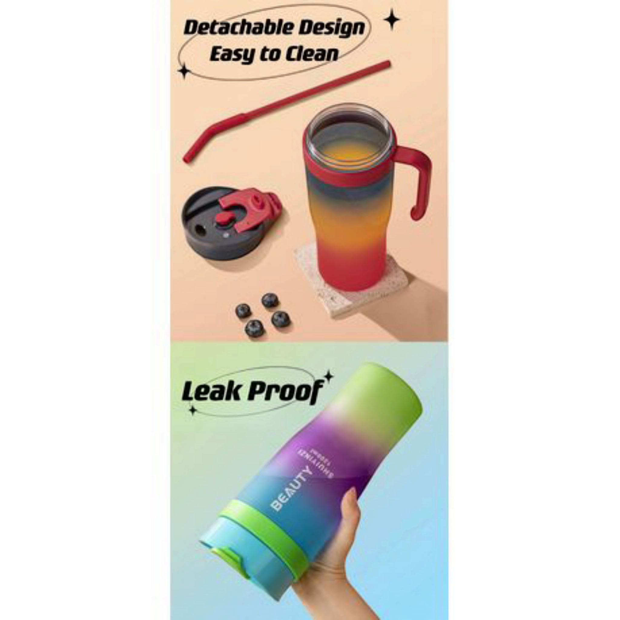 1.2L 3-Piece Water Bottles with Handle & Straw