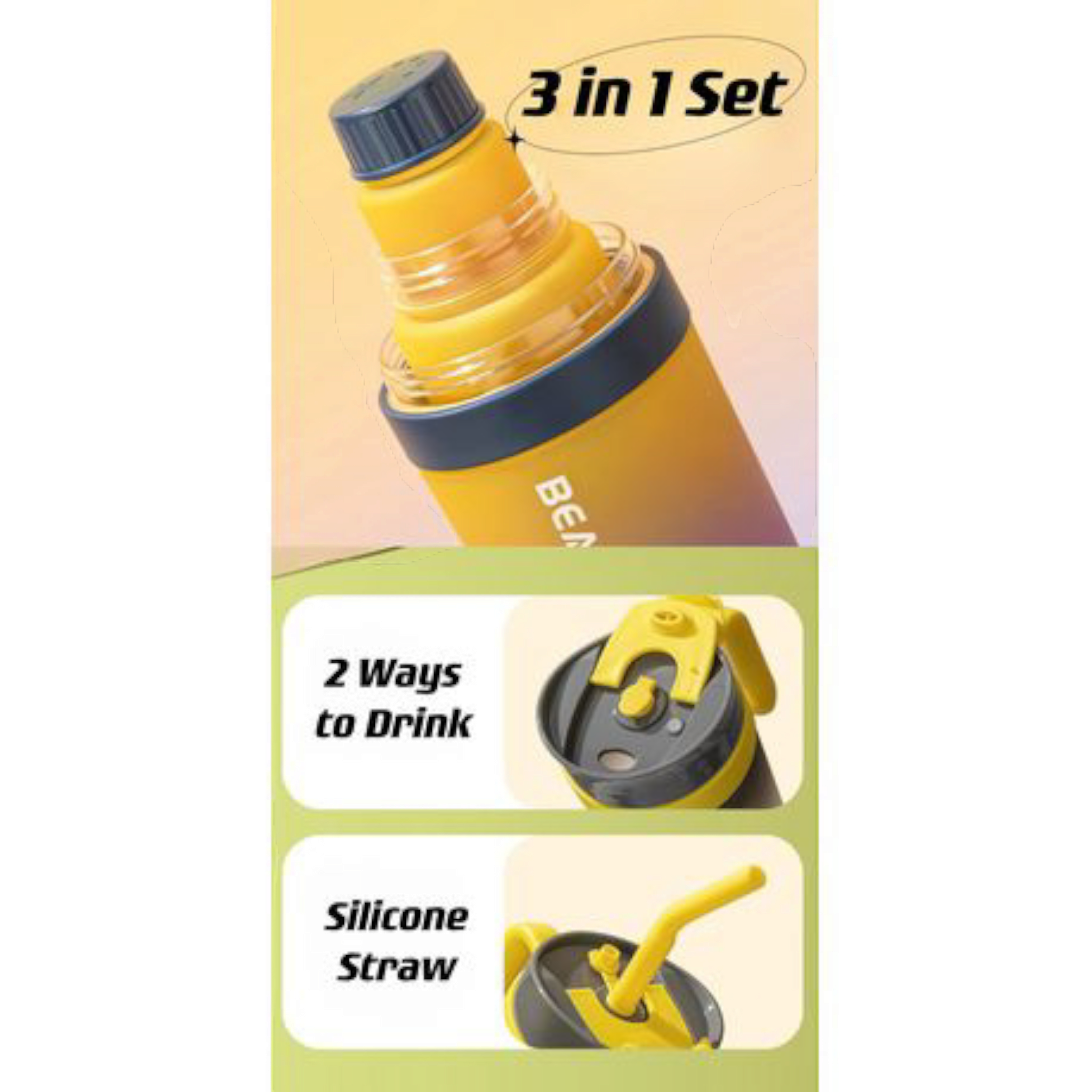1.2L 3-Piece Water Bottles with Handle & Straw