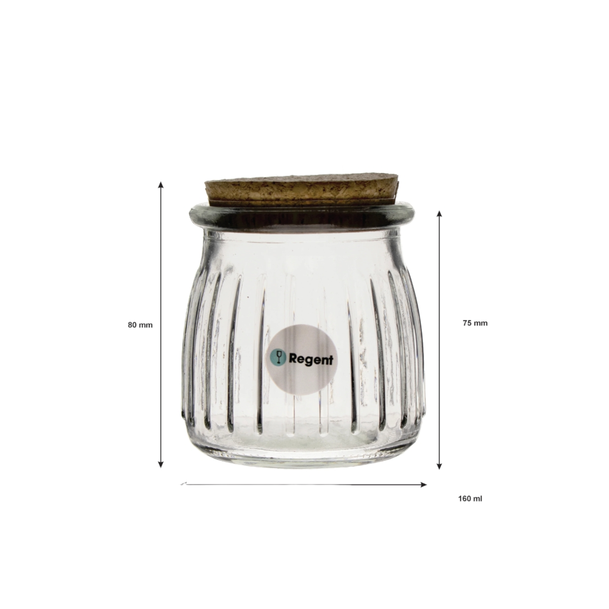 Regent Glass Round Ribbed Bottle 160ml with Cork Lid 6pack