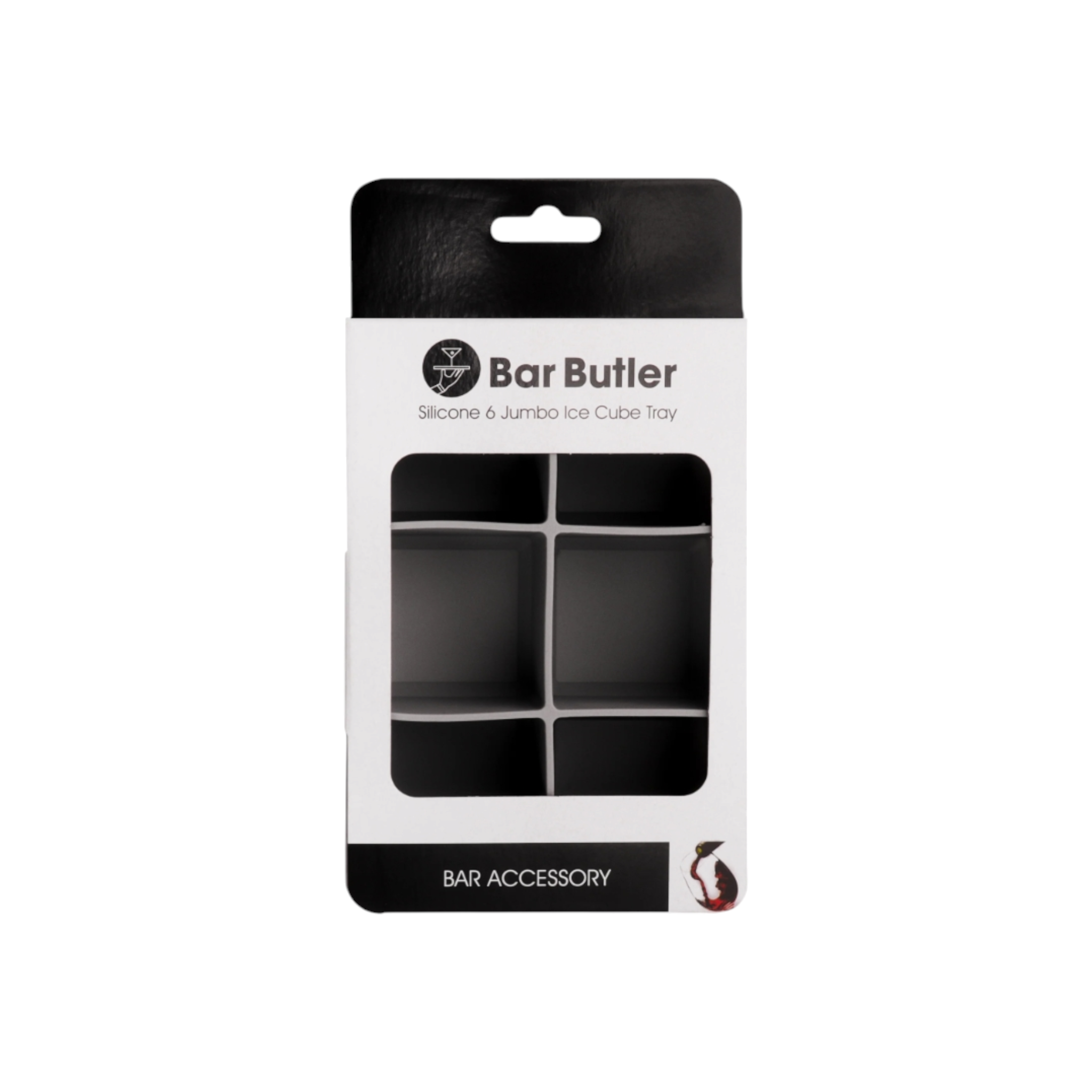 Bar Butler Grey Silicone Jumbo Ice Cube Tray with Cover 6-Grid