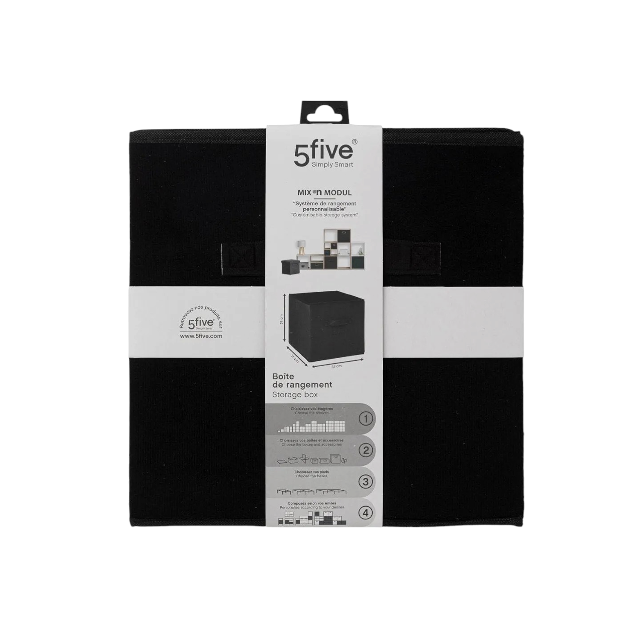 5Five Simply Smart Velvet Storage Box Black 31x31cm