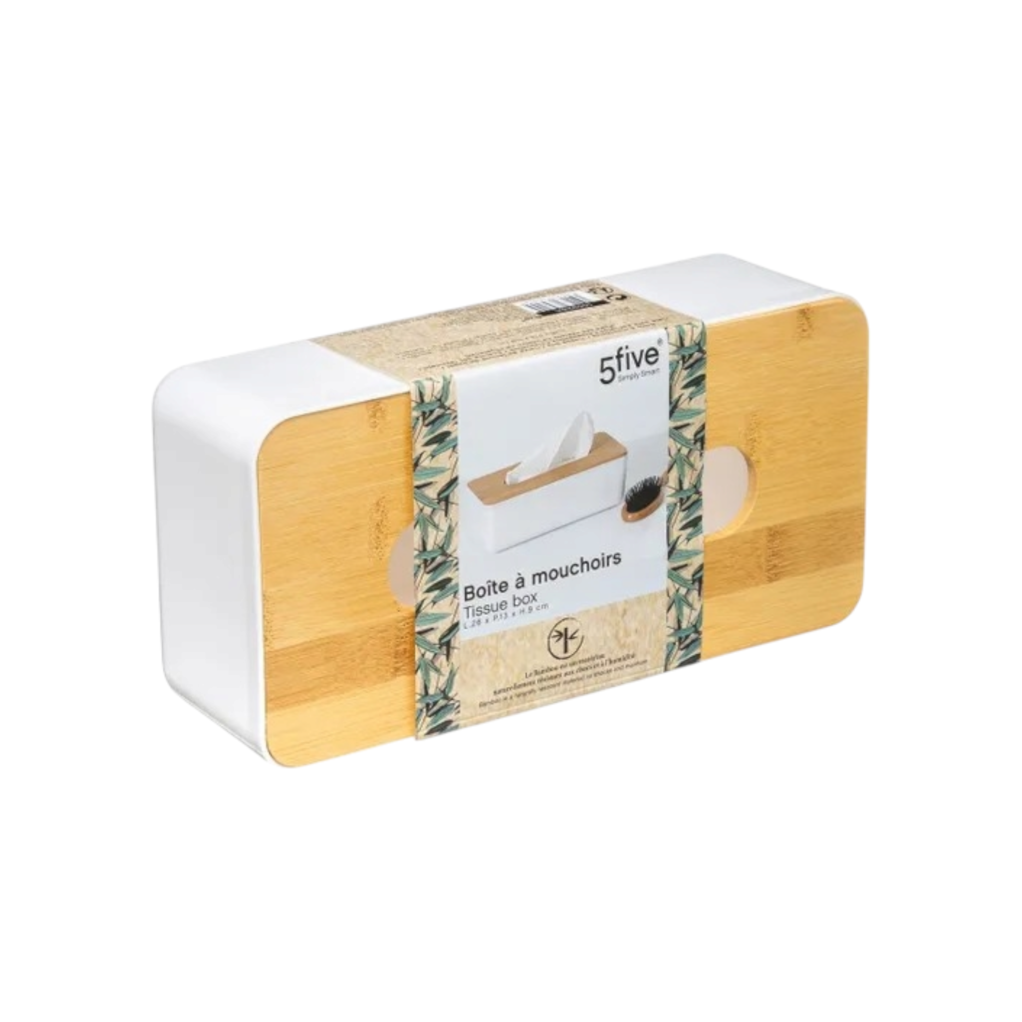 5Five Tissue Box PP Natureo White with Wooden Lid