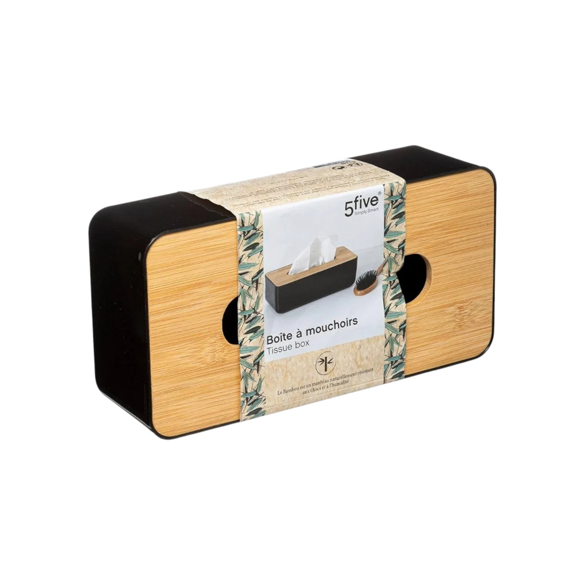 5Five Tissue Box PP Natureo Black with Wooden Lid