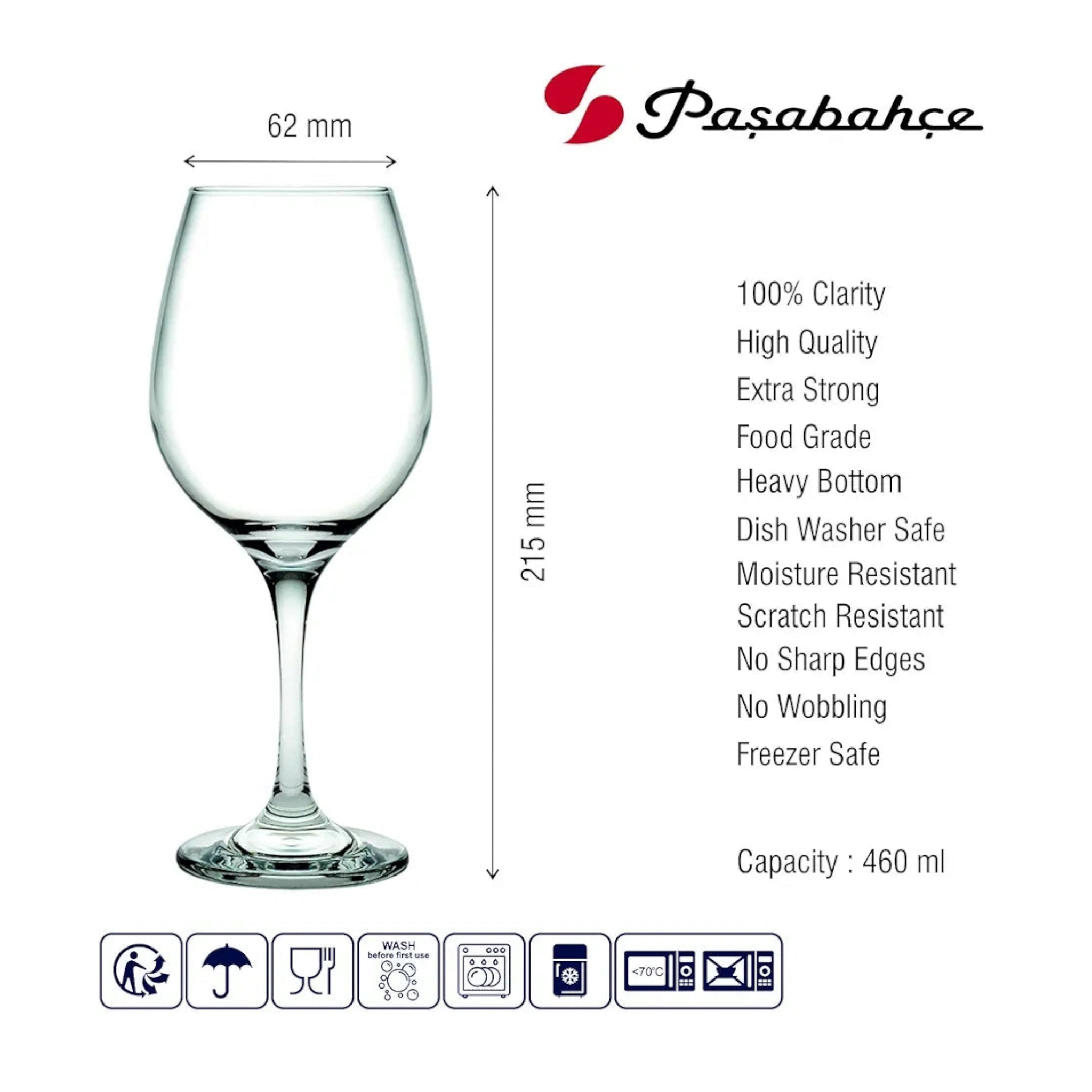 Pasabahce Amber Glass Tumbler 460ml Stemmed Red Wine 6Pack