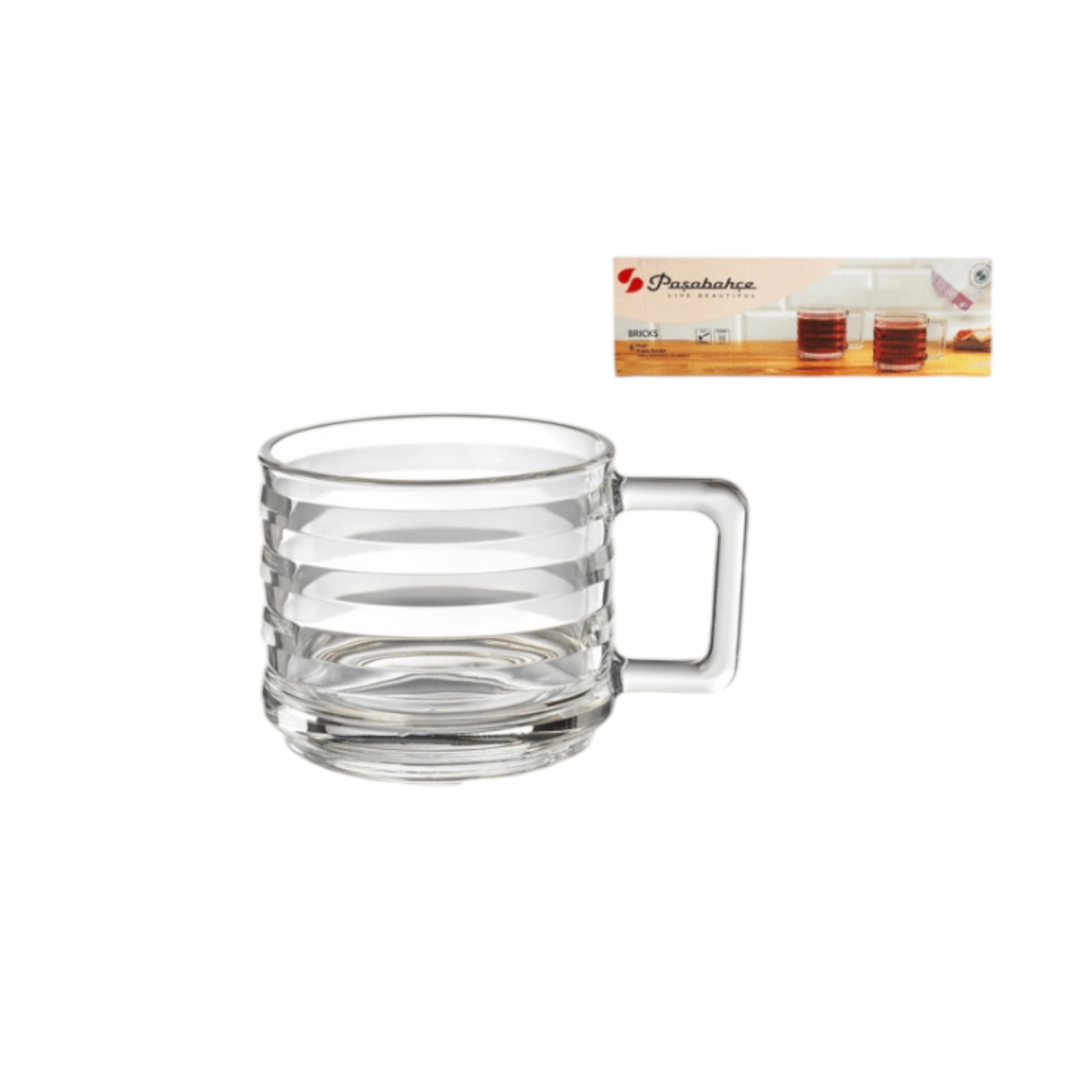 Pasabahce Glass Bricks Coffe3 Mug 6pack