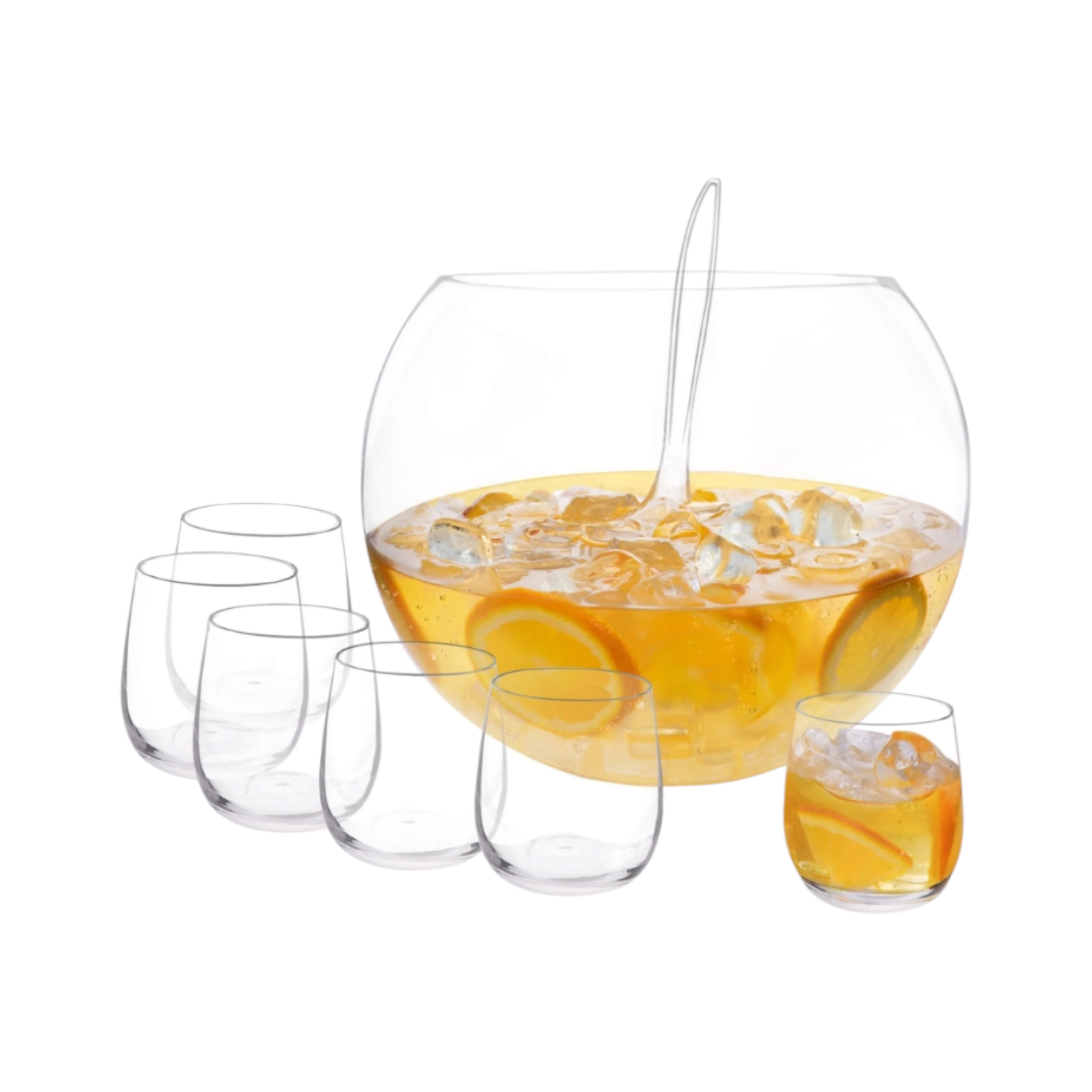 Consol Genoa Glass Punch Bowl 11L & Glass Tumbler 340ml with Ladle 8pc Set
