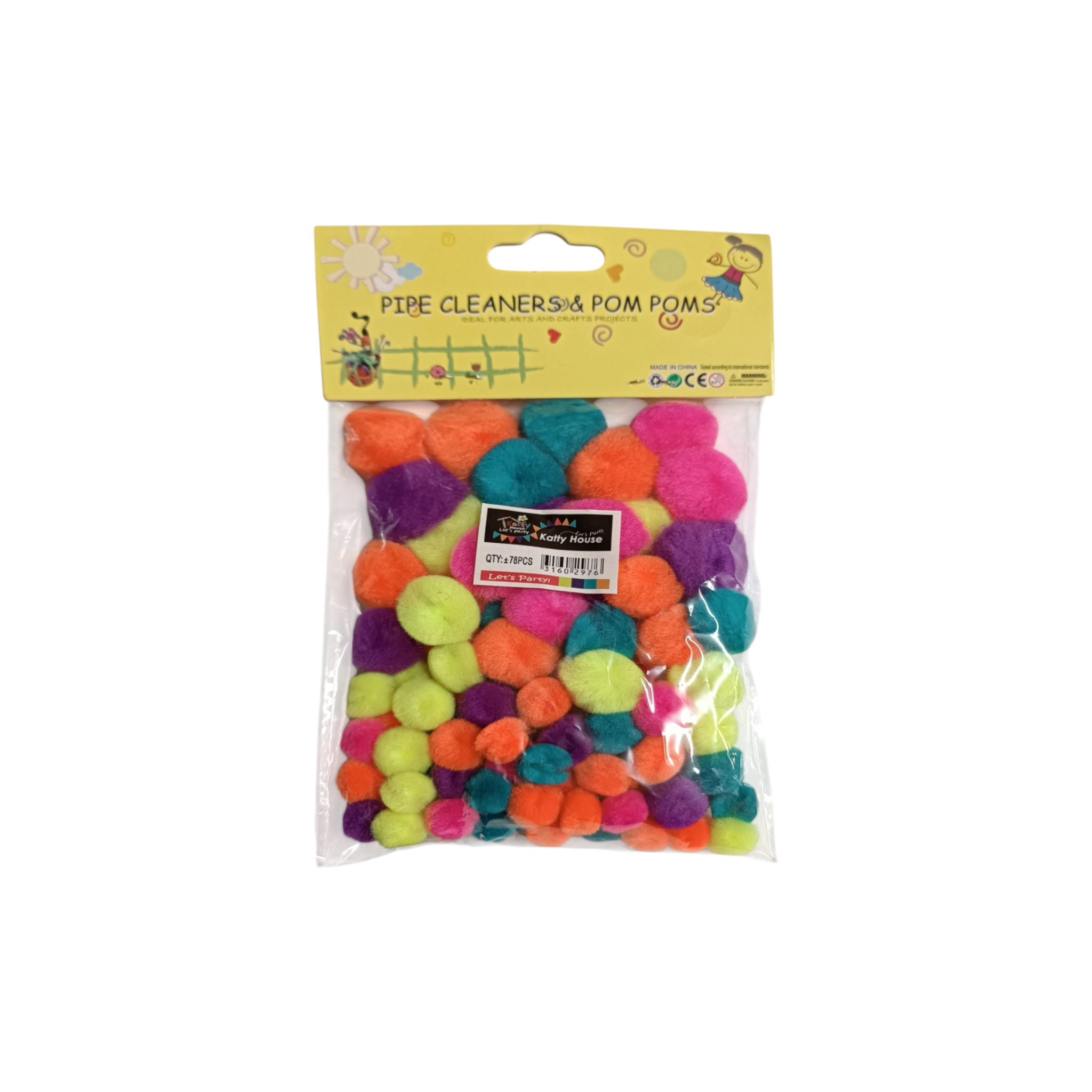 DIY Pom Poms Neon - Mix Sizes & Assorted Colors ±78pcs