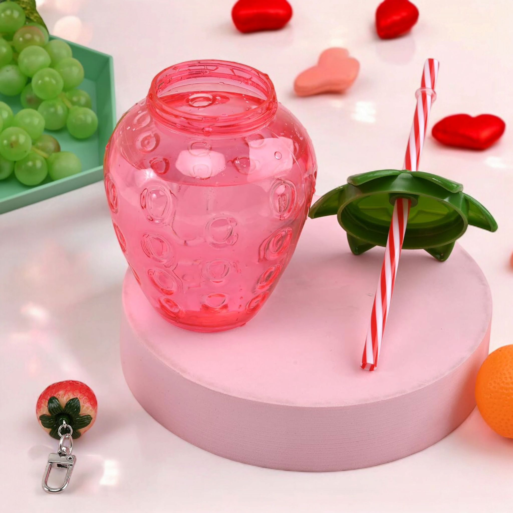 Strawberry Plastic Cup 5x11.5cm with Straw