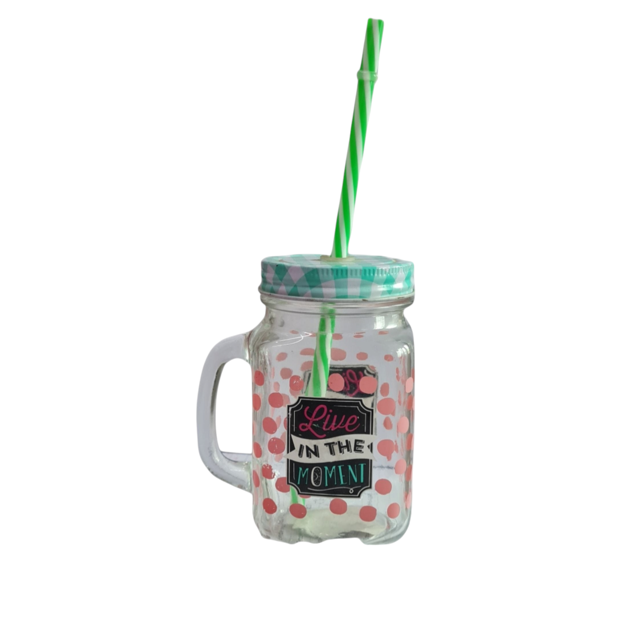 Glass Mason Jar with Straw - Live In Moment 26665