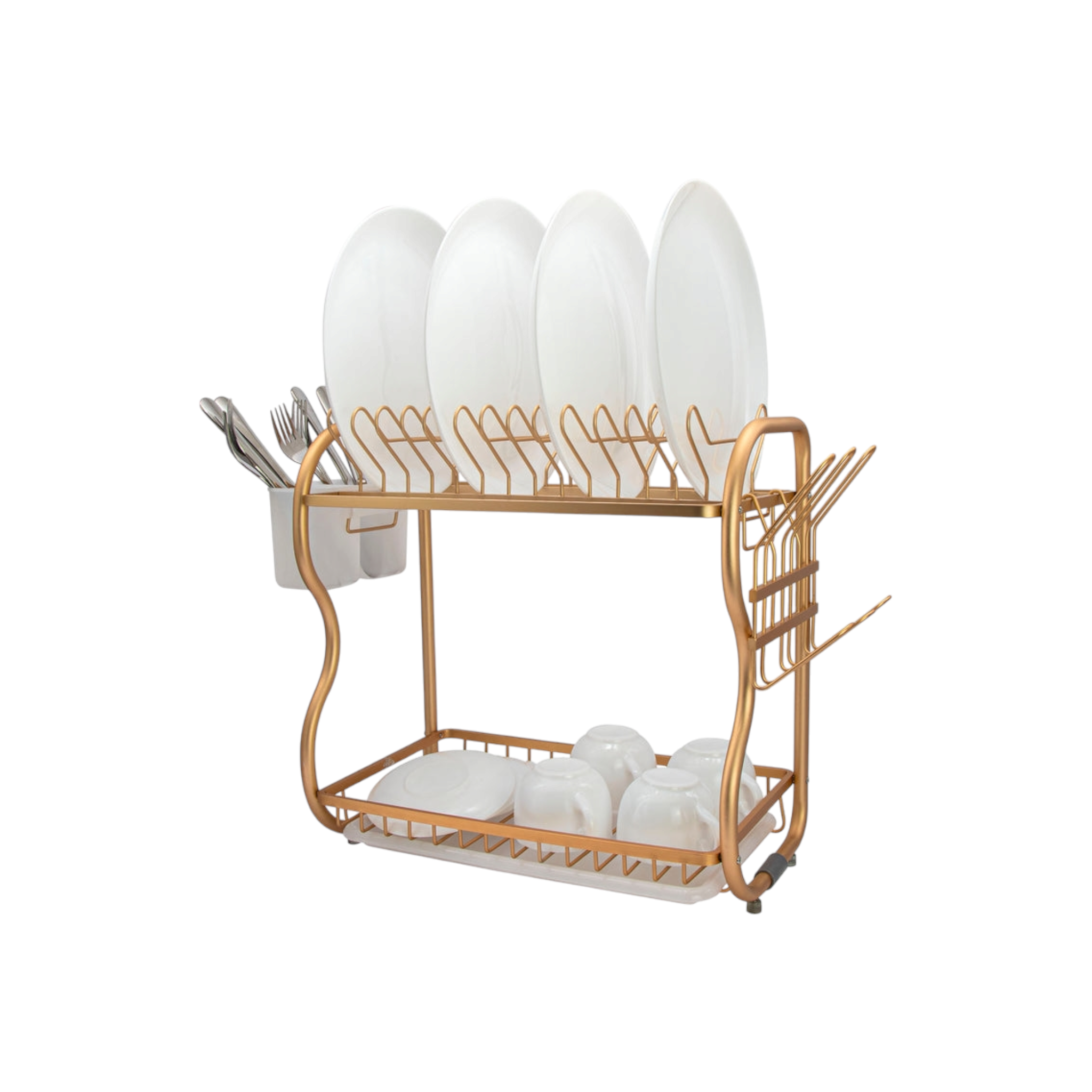 Regent Double Dish Drying Rack Gold Aluminium with Clear Tray 42105