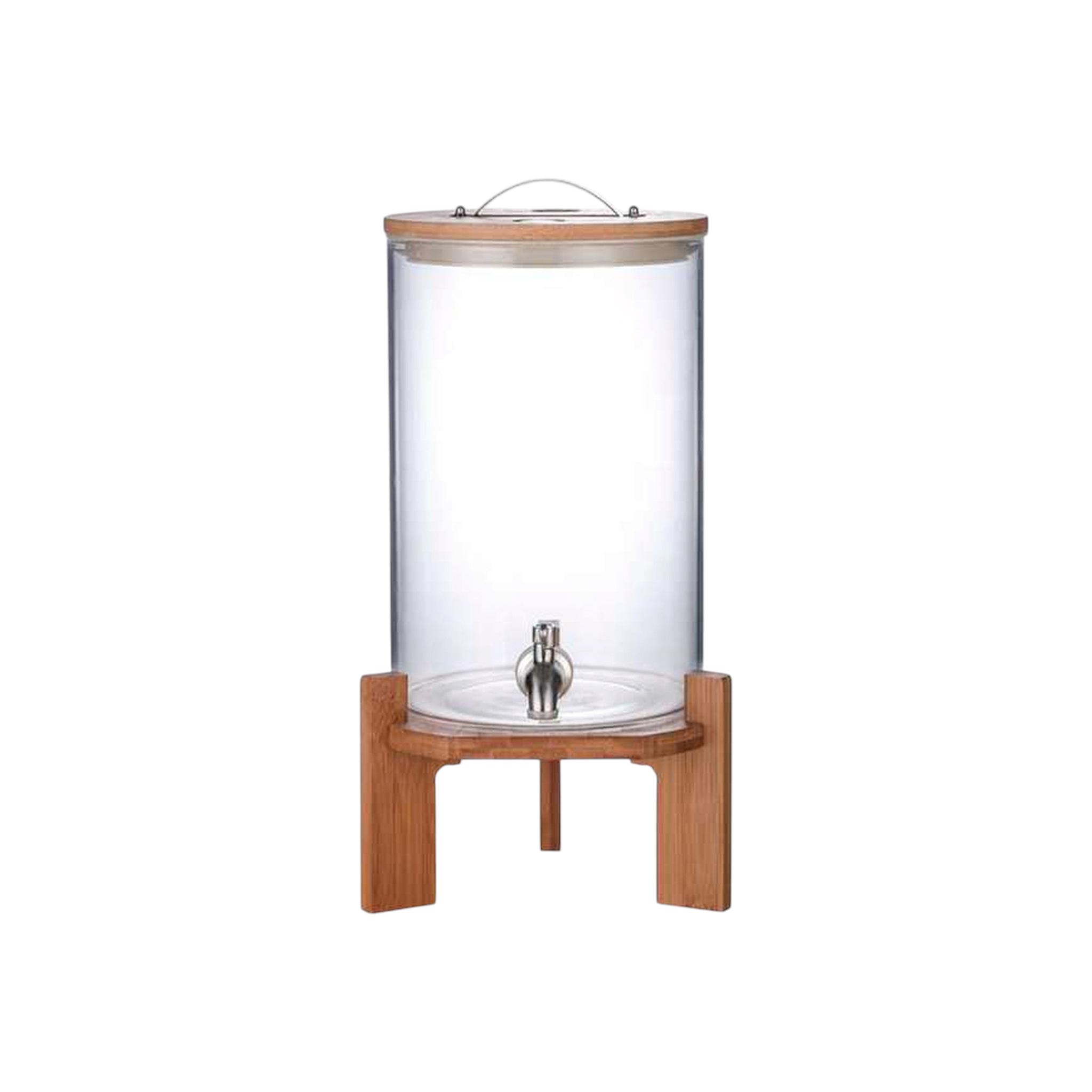 Beverage Dispenser 7.5L Borosilicate Glass Wooden Lid & Stand with Tap Spout