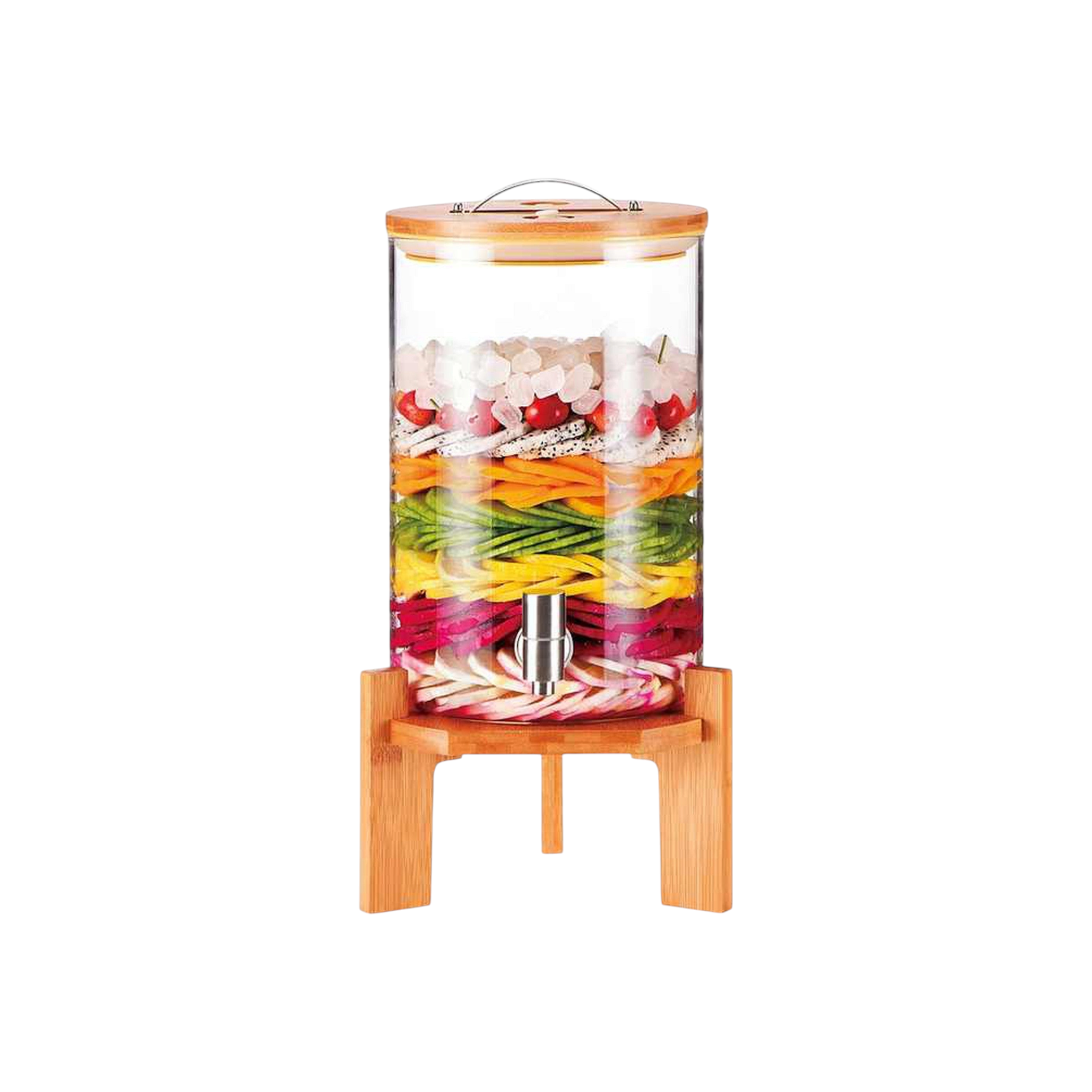Beverage Dispenser 7.5L Borosilicate Glass Wooden Lid & Stand with Tap Spout