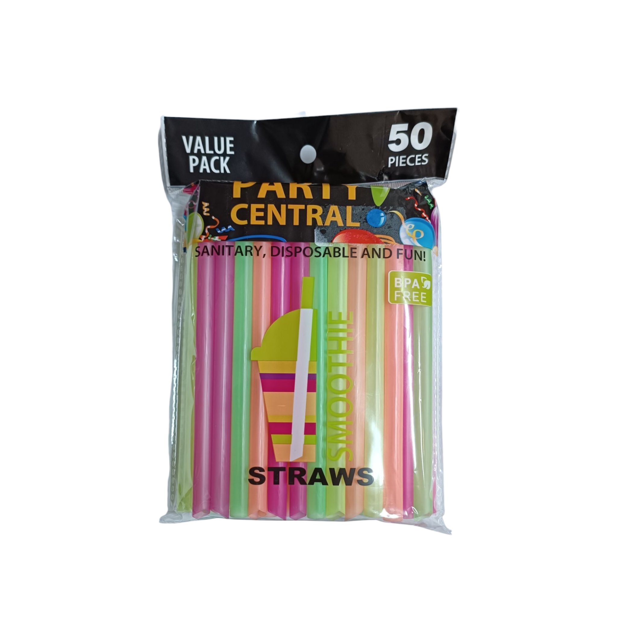 Party Smoothie Straws Assorted BPA Free 10x197mm 50pack