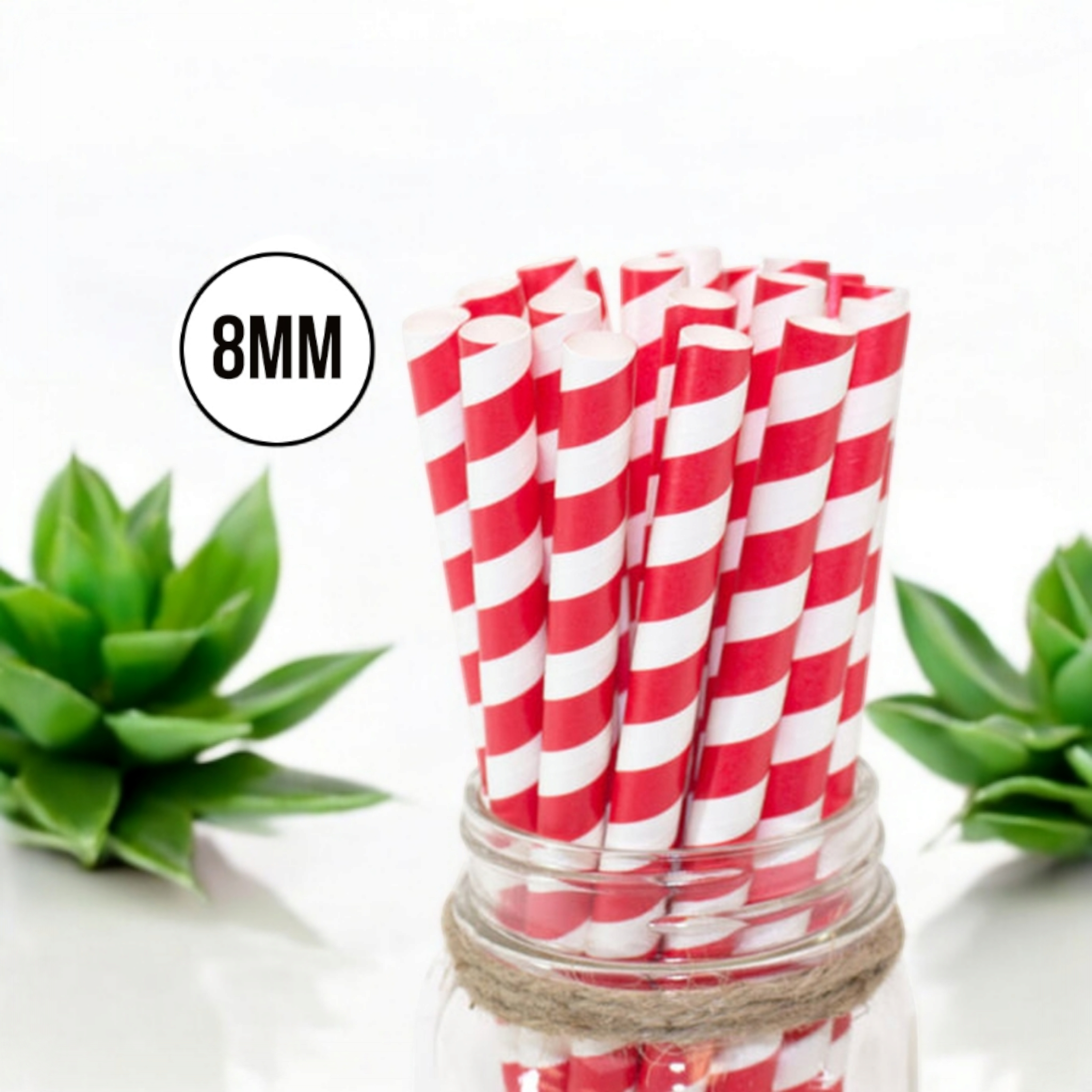 Disposable Paper Straws 8mm Cherry Striped 25pack