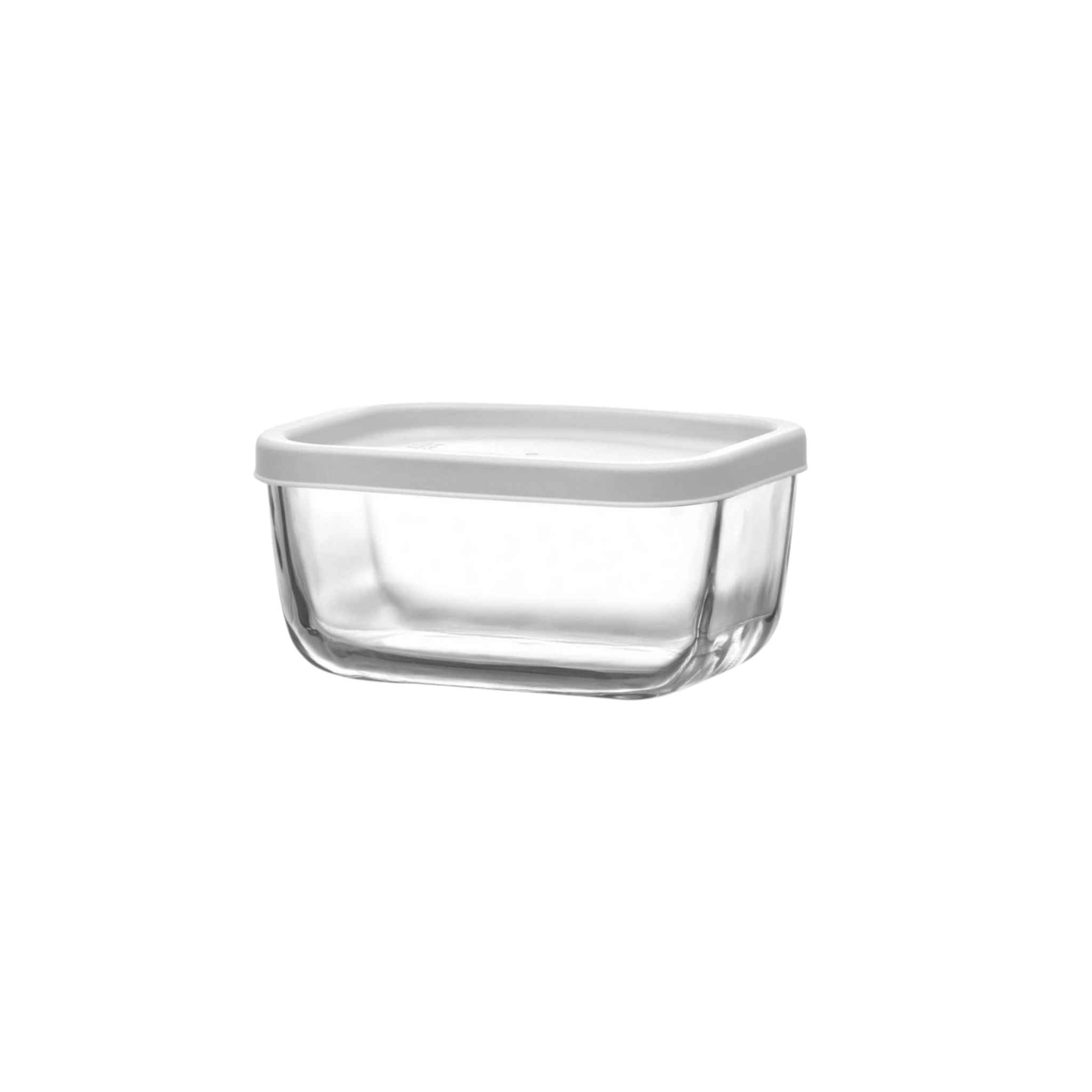 Glass Bowl 405ml with White Lid Rectangle SGN956