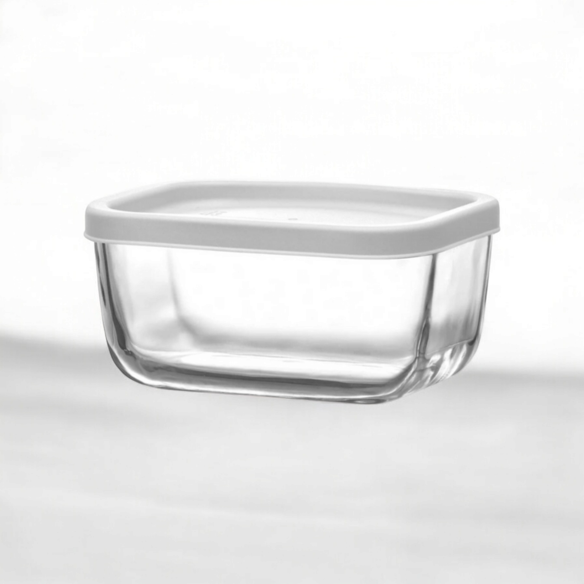 Glass Bowl 405ml with White Lid Rectangle SGN956