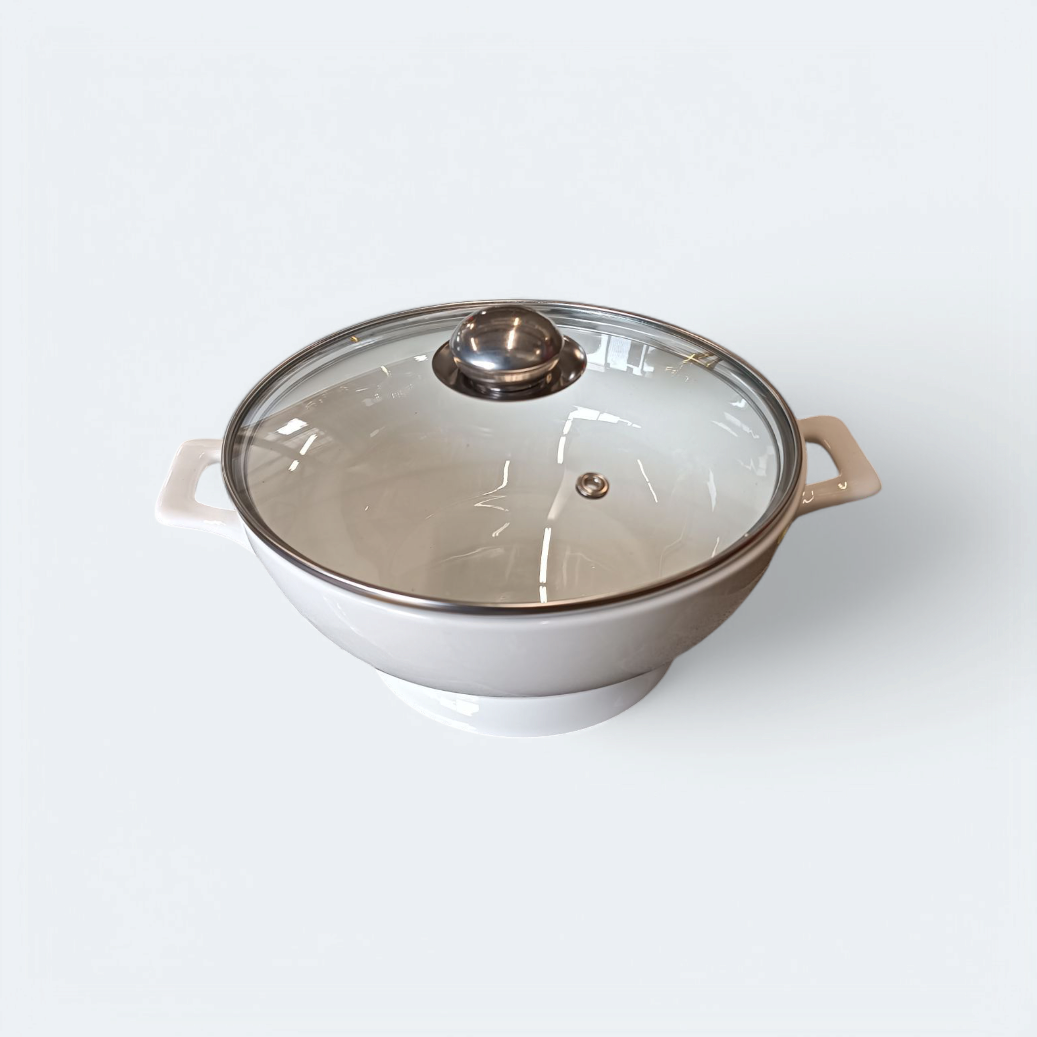 Ceramic White Casserole with Glass Lid 27x22.5x14cm