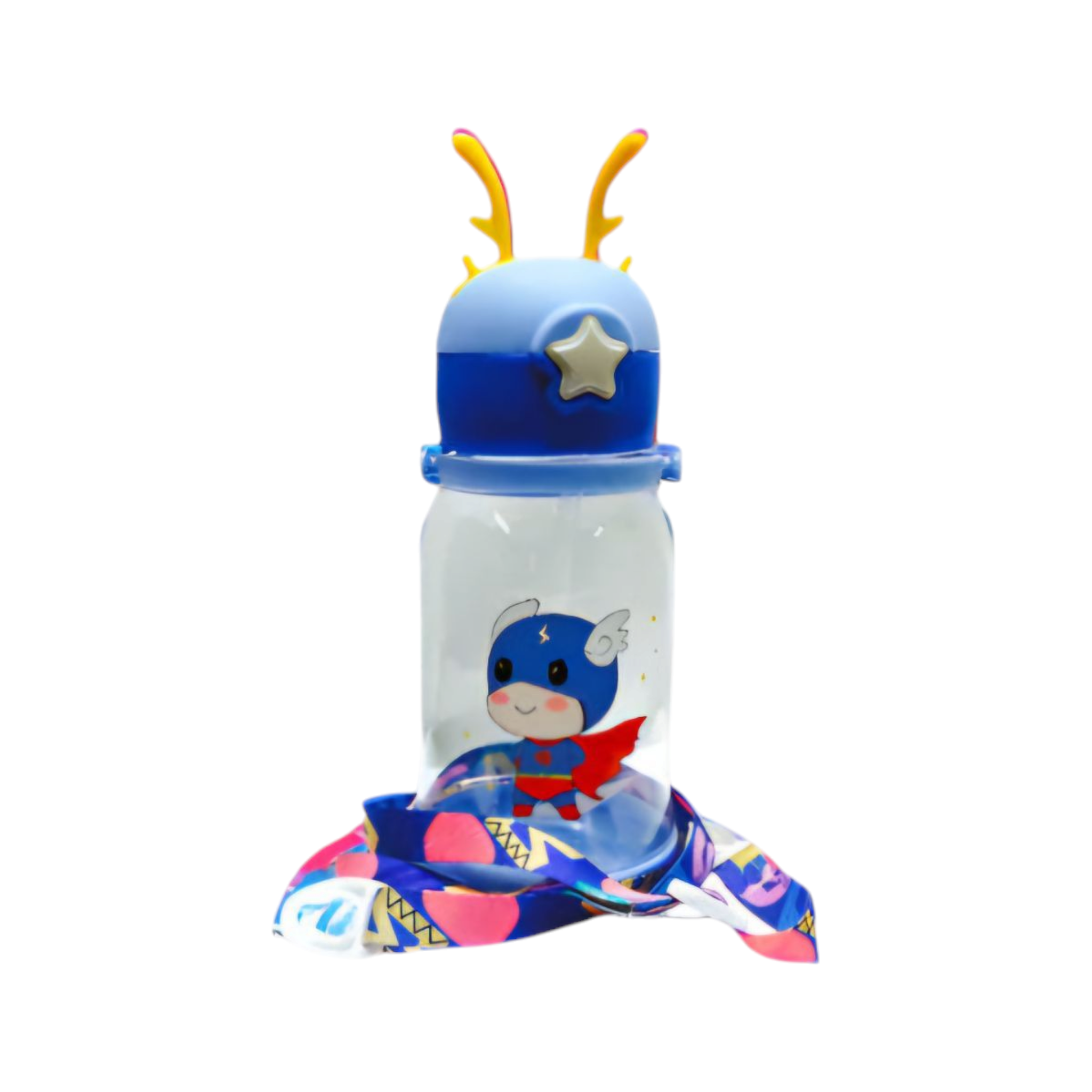 Kids Deer Horn Water Bottle 600ml with Sipper Lid 19x8cm