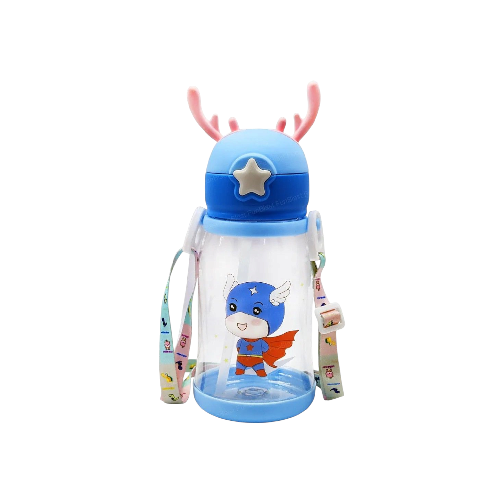Kids Deer Horn Water Bottle 600ml with Sipper Lid 19x8cm