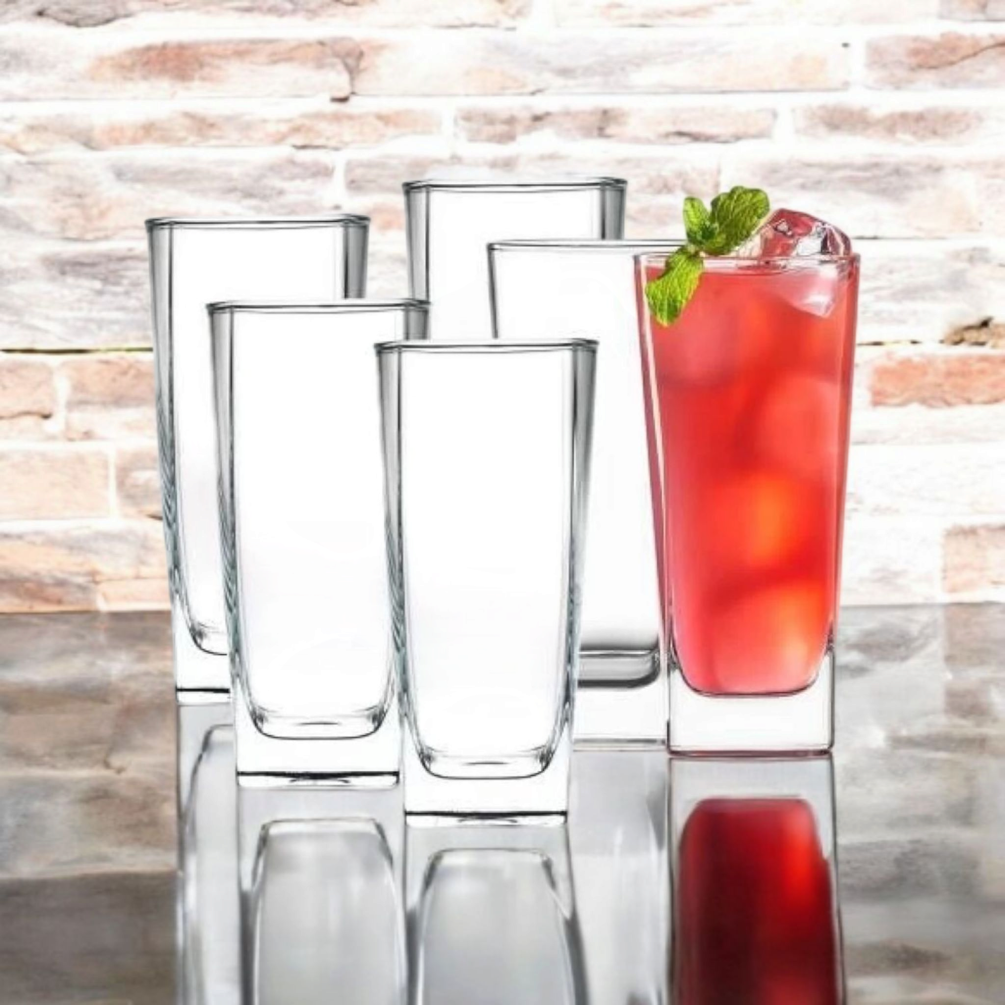 Pougine Sqaure Glass Tumbler 300ml 6pack