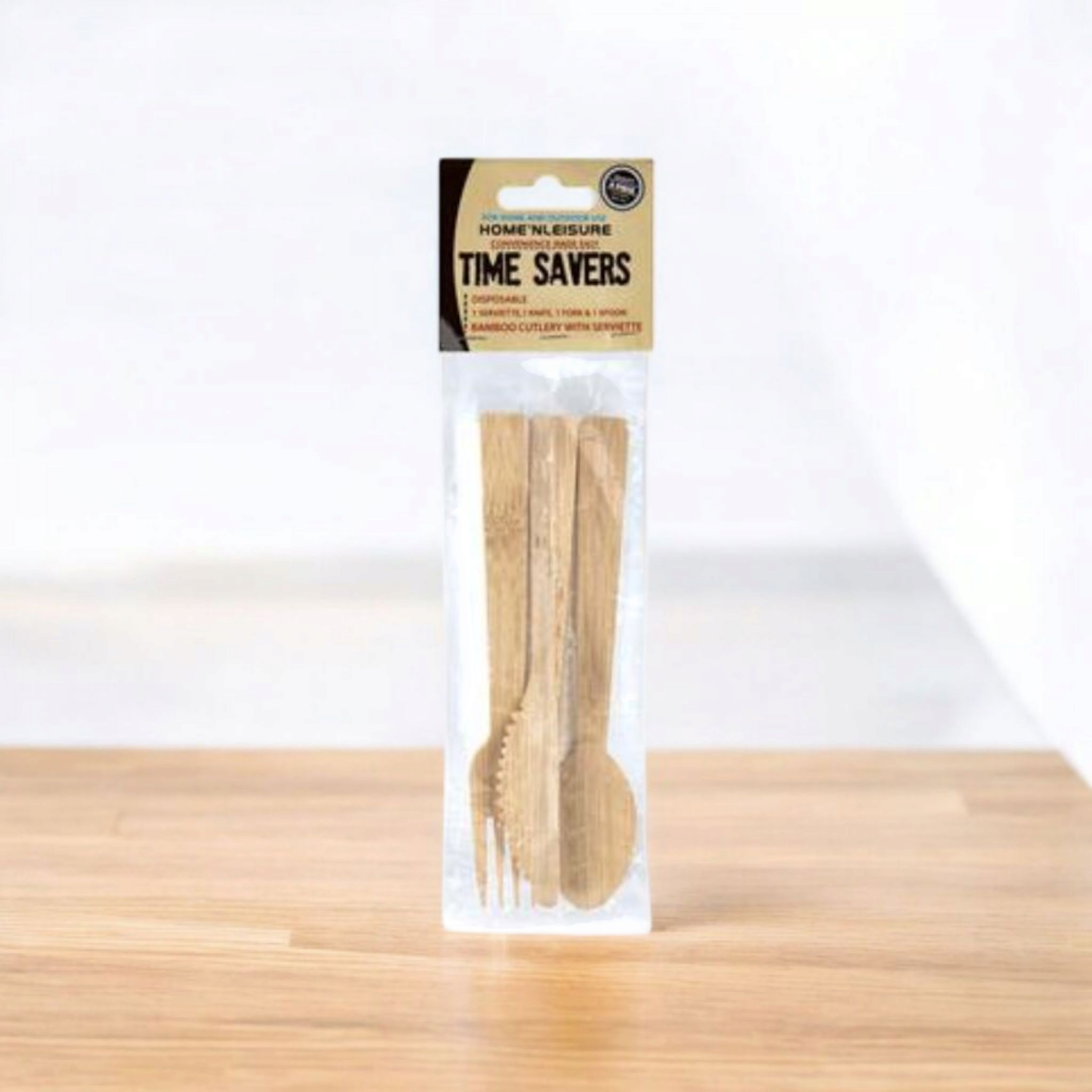 Time Savers Bio Bamboo Cutlery 4ps with Serviette