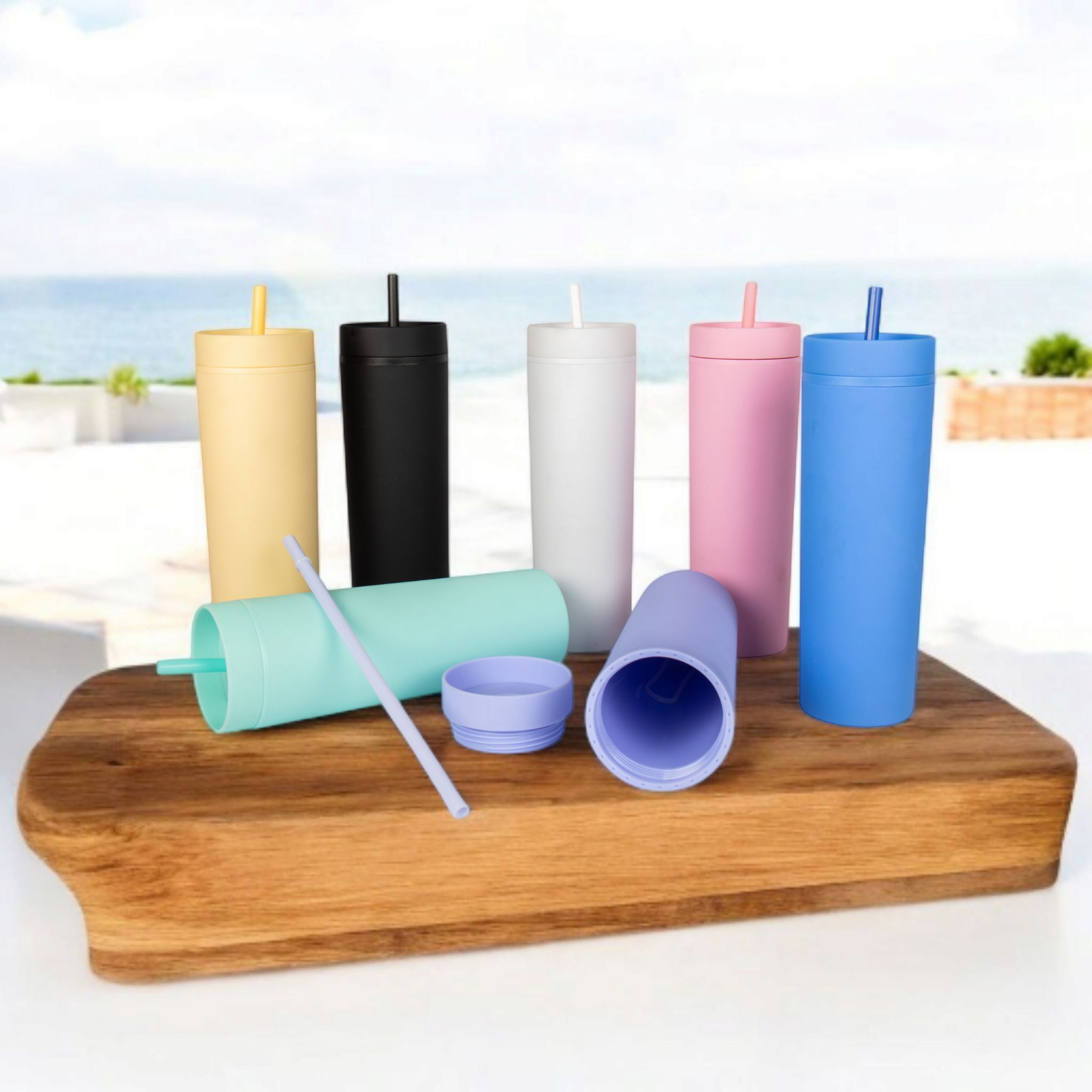 473ml Skinny Drinking Tumbler Acrylic Reusable with Lid and Straw