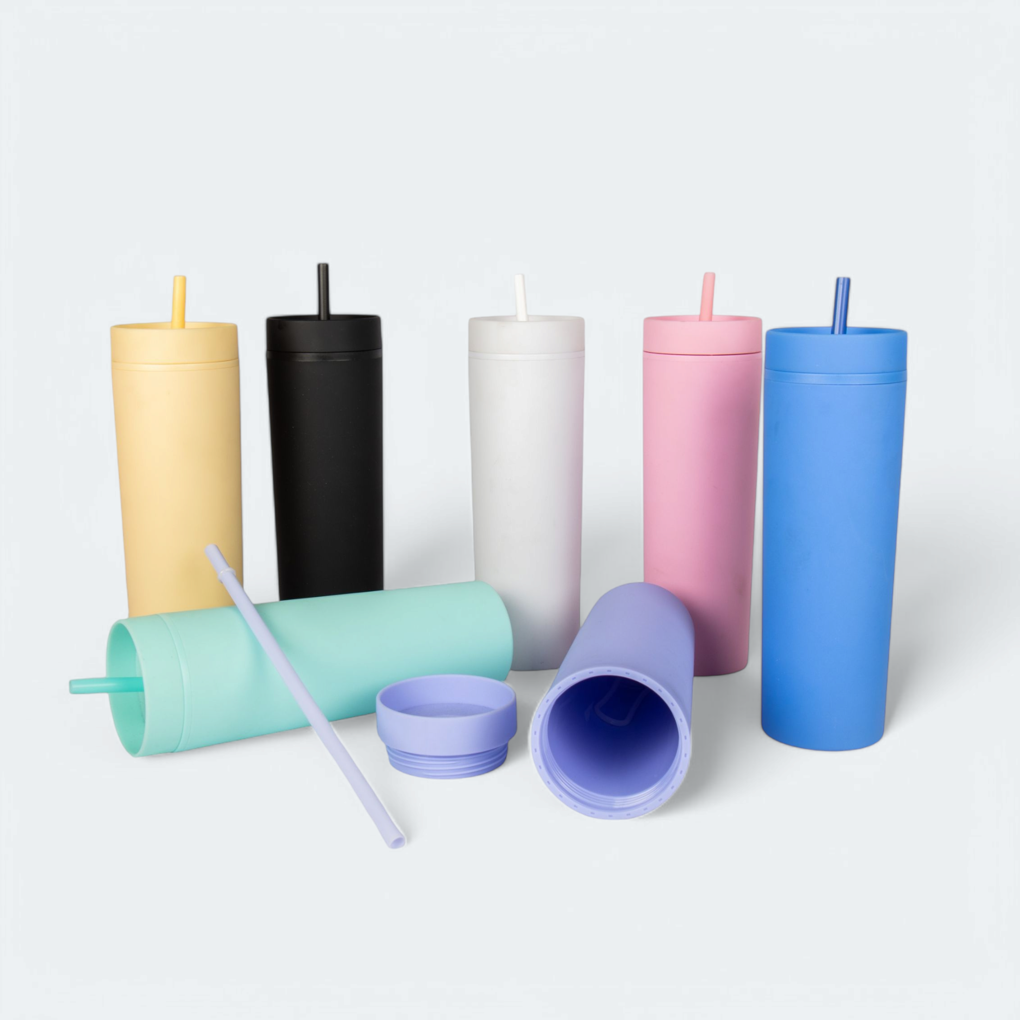 473ml Skinny Drinking Tumbler Acrylic Reusable with Lid and Straw